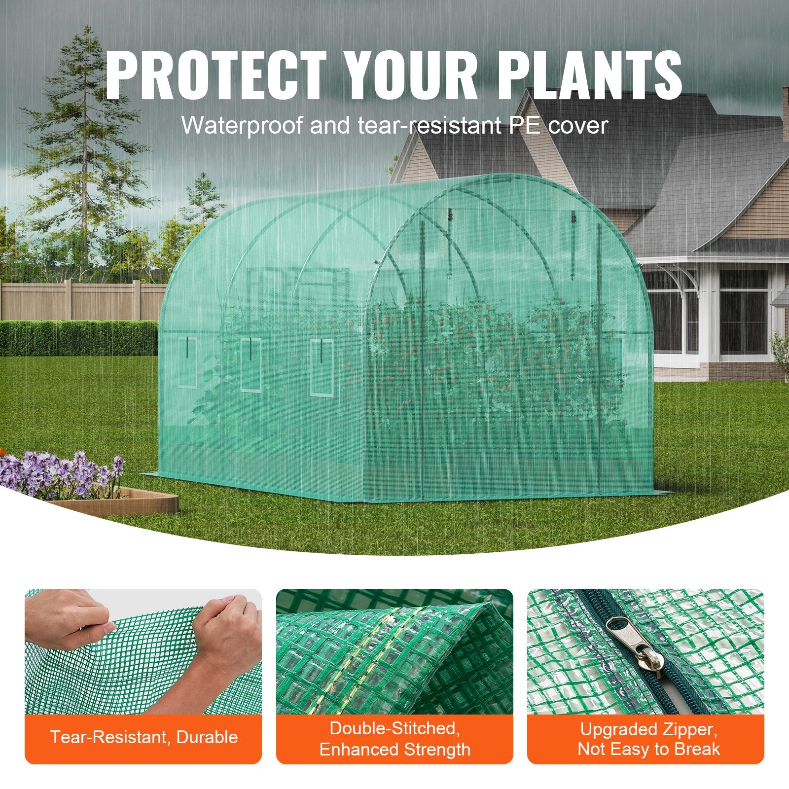 Walk-in Tunnel Greenhouse 9.58x6.43x6.23ft Galvanized Frame PE Cover Green V952-SDXWS10X7X7FP2NGIV0