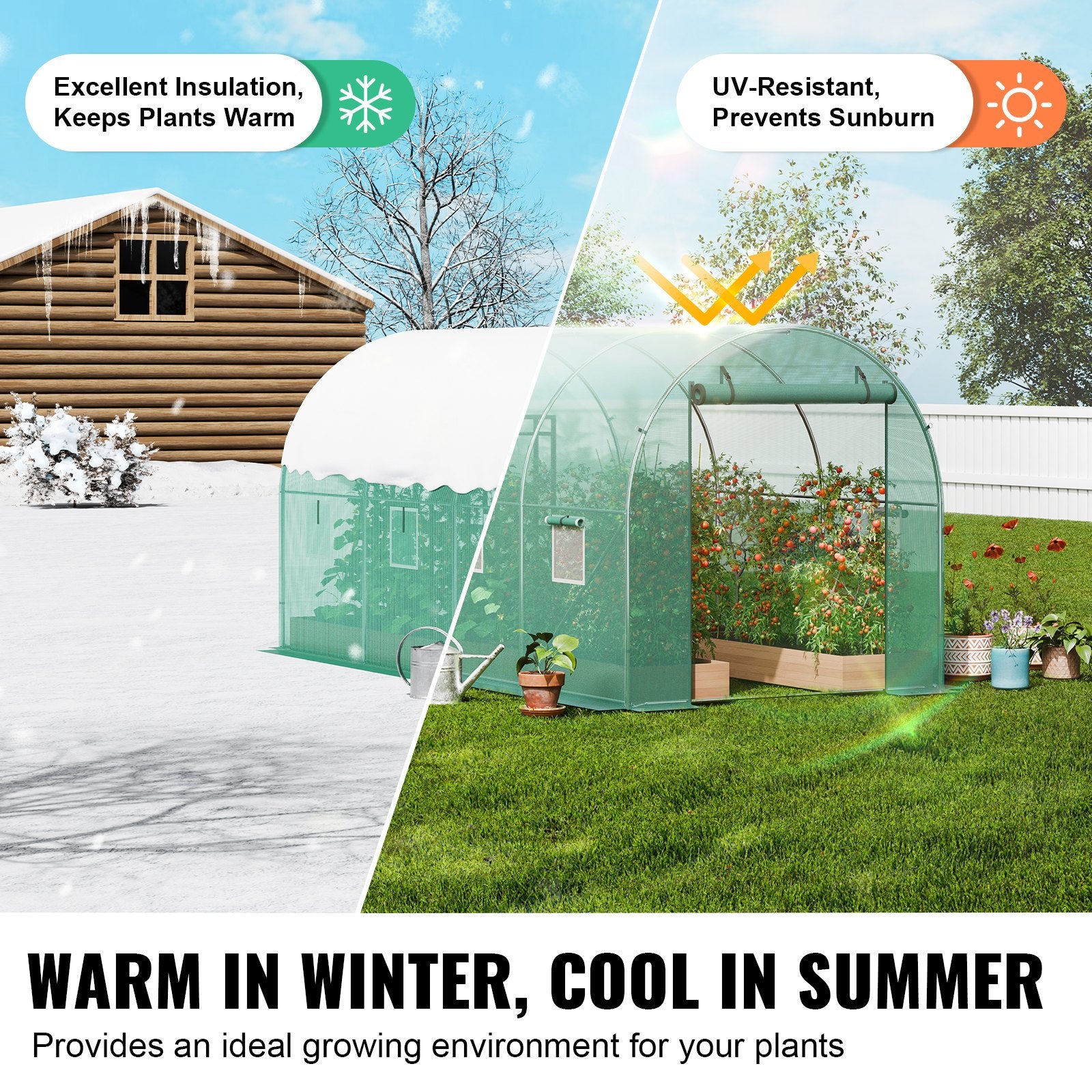 Walk-in Tunnel Greenhouse 9.58x6.43x6.23ft Galvanized Frame PE Cover Green V952-SDXWS10X7X7FP2NGIV0