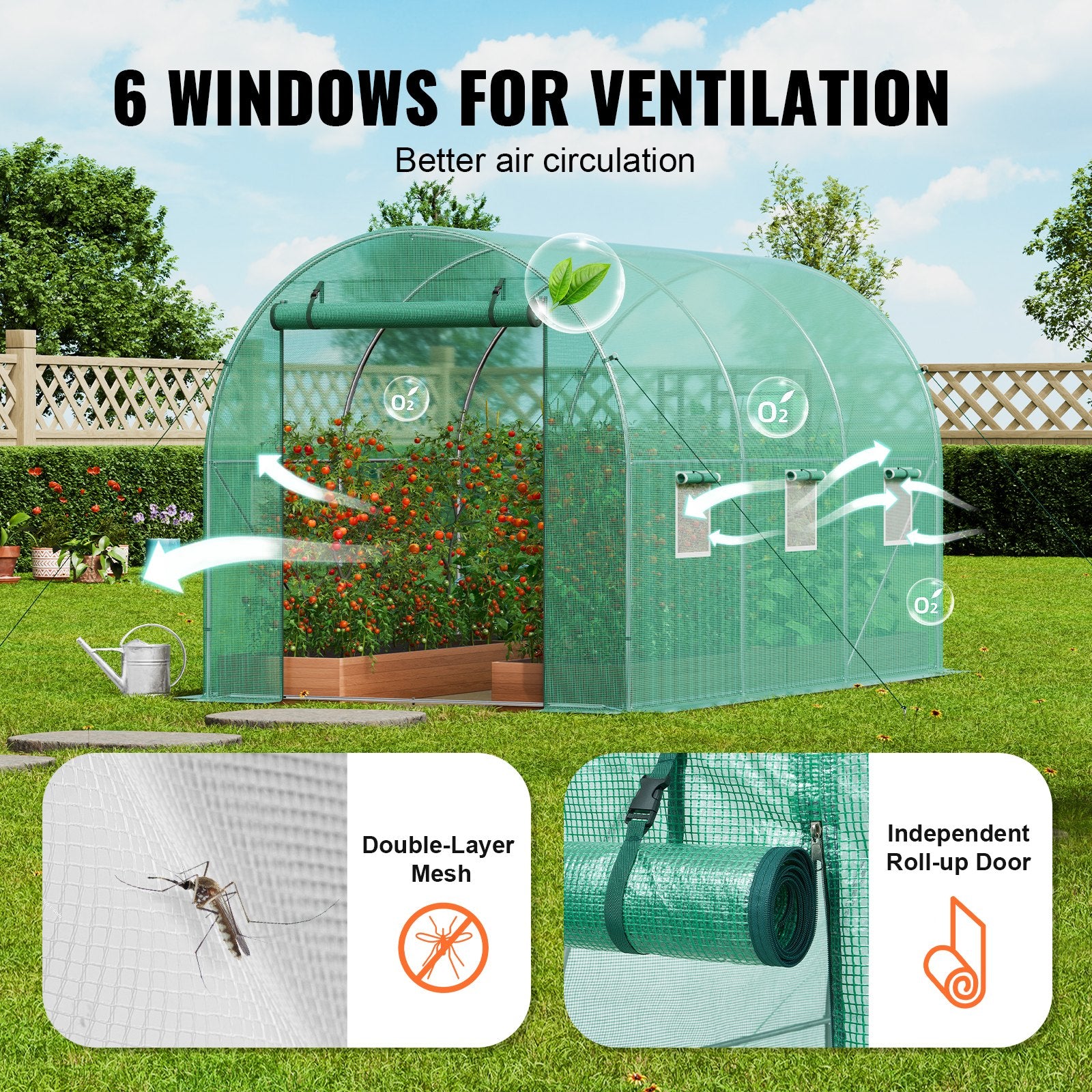 Walk-in Tunnel Greenhouse 9.58x6.43x6.23ft Galvanized Frame PE Cover Green V952-SDXWS10X7X7FP2NGIV0