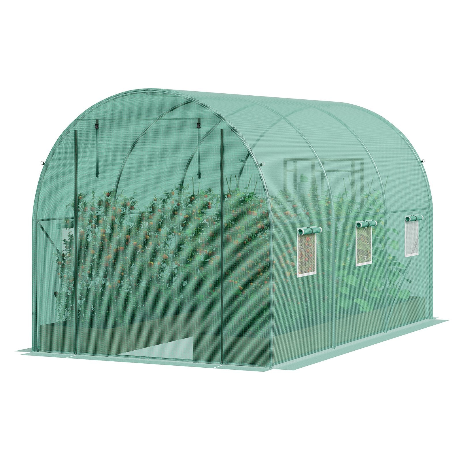Walk-in Tunnel Greenhouse 9.58x6.43x6.23ft Galvanized Frame PE Cover Green V952-SDXWS10X7X7FP2NGIV0