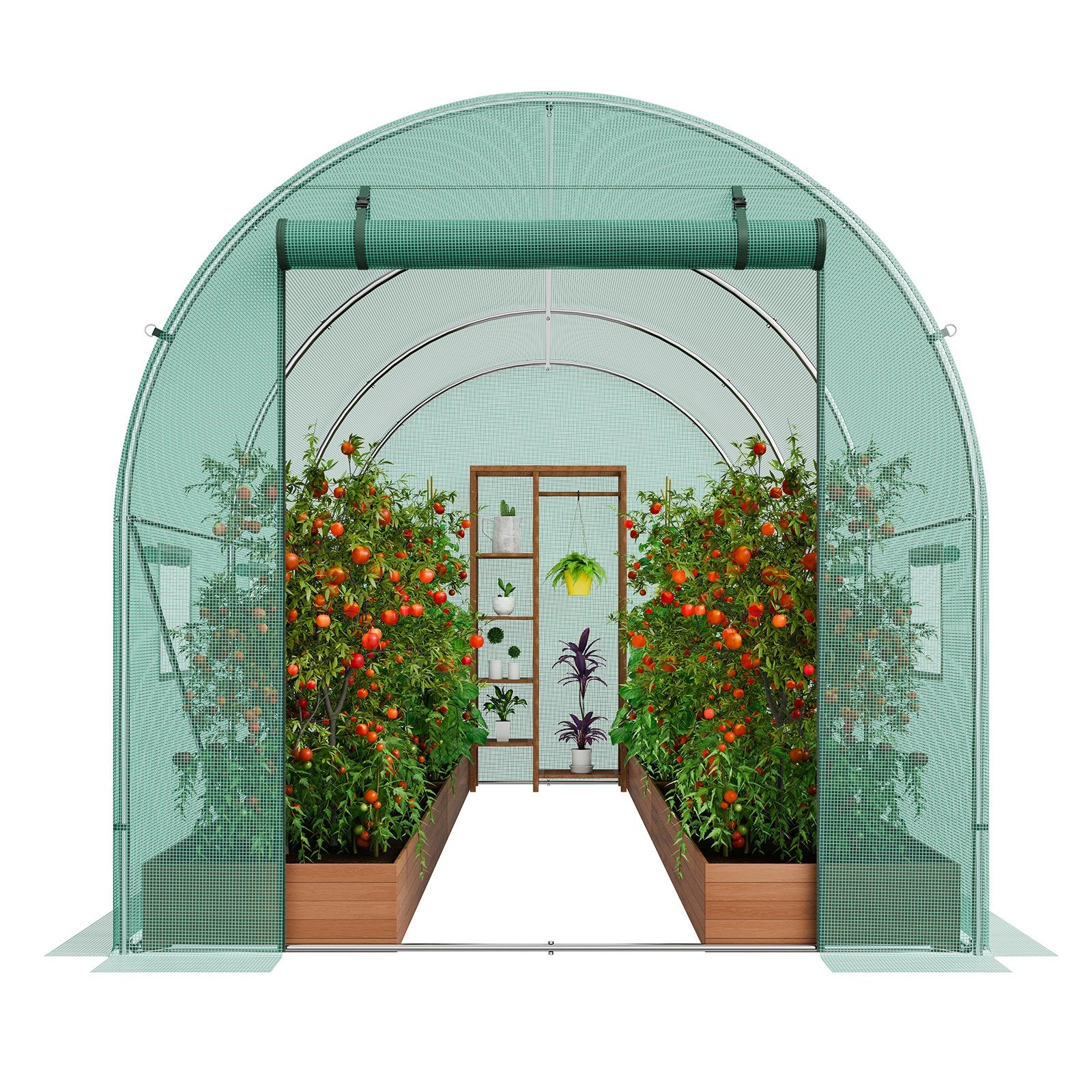 Walk-in Tunnel Greenhouse 9.58x6.43x6.23ft Galvanized Frame PE Cover Green V952-SDXWS10X7X7FP2NGIV0