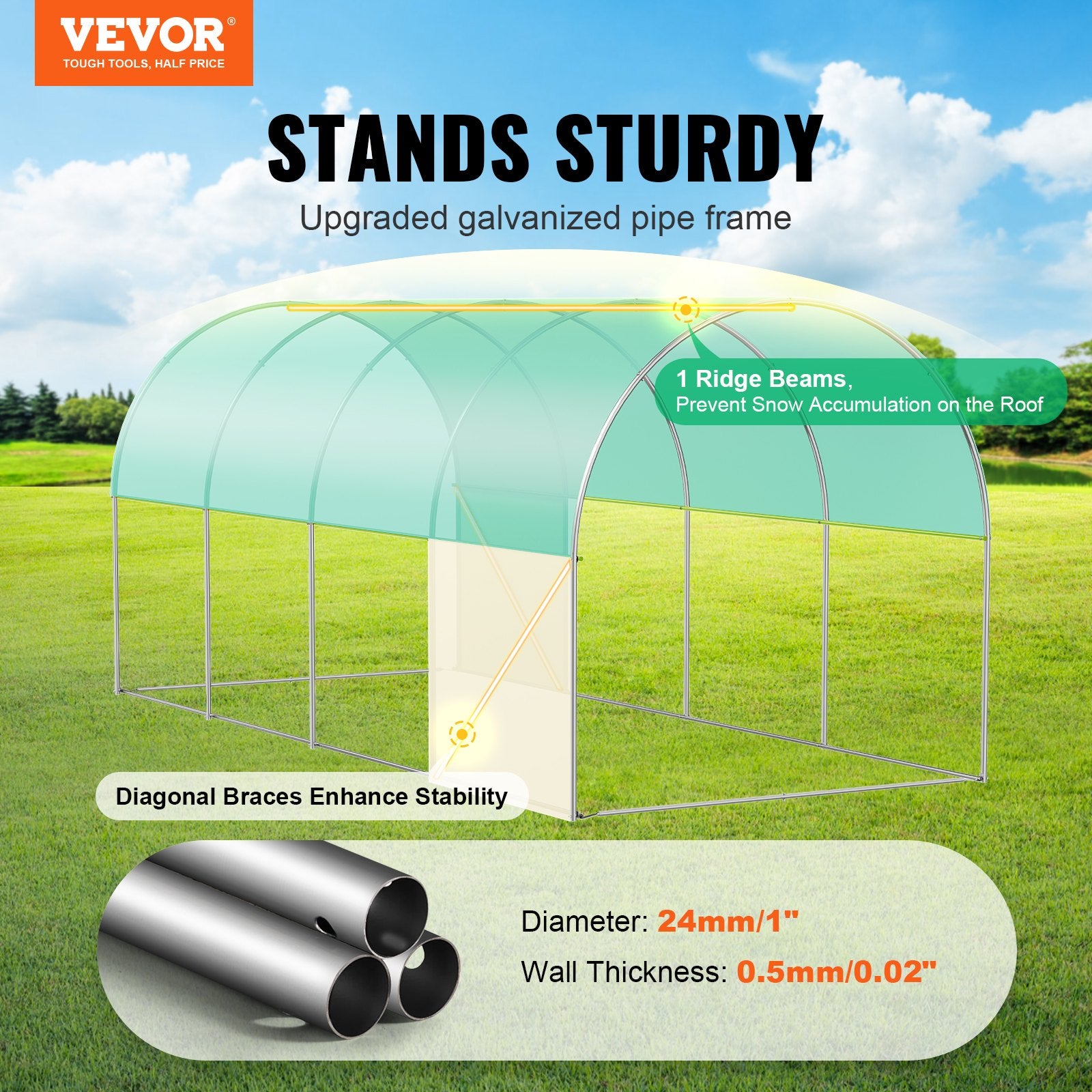 Walk-in Tunnel Greenhouse 14.6x6.36x6.3ft Galvanized Frame PE Cover Green V952-SDXWS15X7X7FO6TUWV0