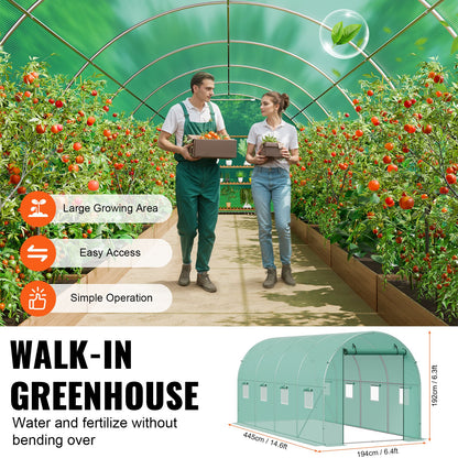 Walk-in Tunnel Greenhouse 14.6x6.36x6.3ft Galvanized Frame PE Cover Green V952-SDXWS15X7X7FO6TUWV0