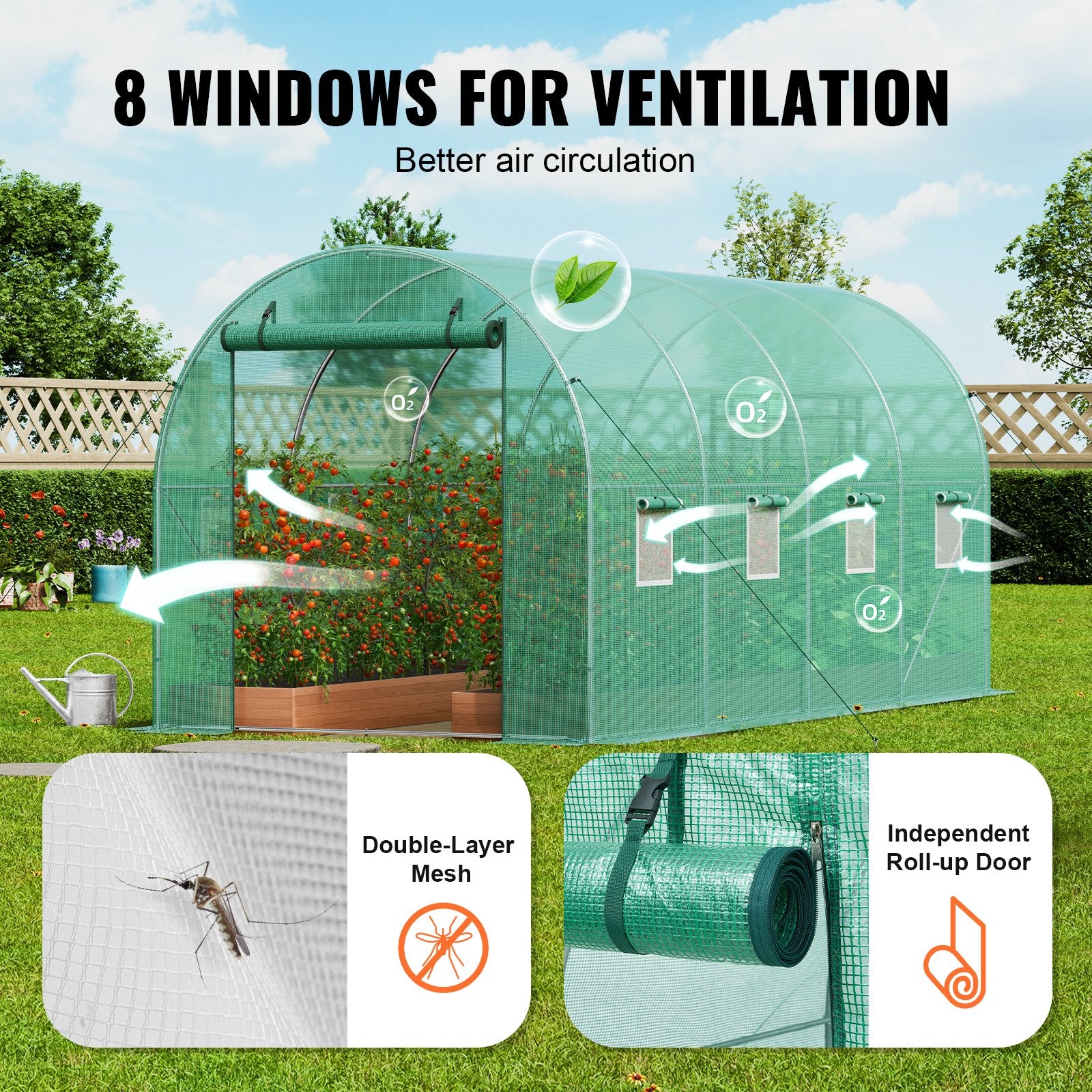 Walk-in Tunnel Greenhouse 14.6x6.36x6.3ft Galvanized Frame PE Cover Green V952-SDXWS15X7X7FO6TUWV0