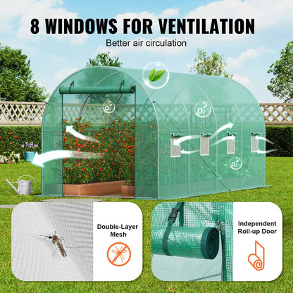 Walk-in Tunnel Greenhouse 14.6x6.36x6.3ft Galvanized Frame PE Cover Green V952-SDXWS15X7X7FO6TUWV0