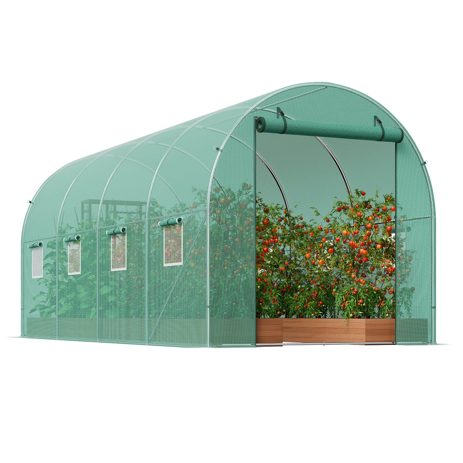 Walk-in Tunnel Greenhouse 14.6x6.36x6.3ft Galvanized Frame PE Cover Green V952-SDXWS15X7X7FO6TUWV0