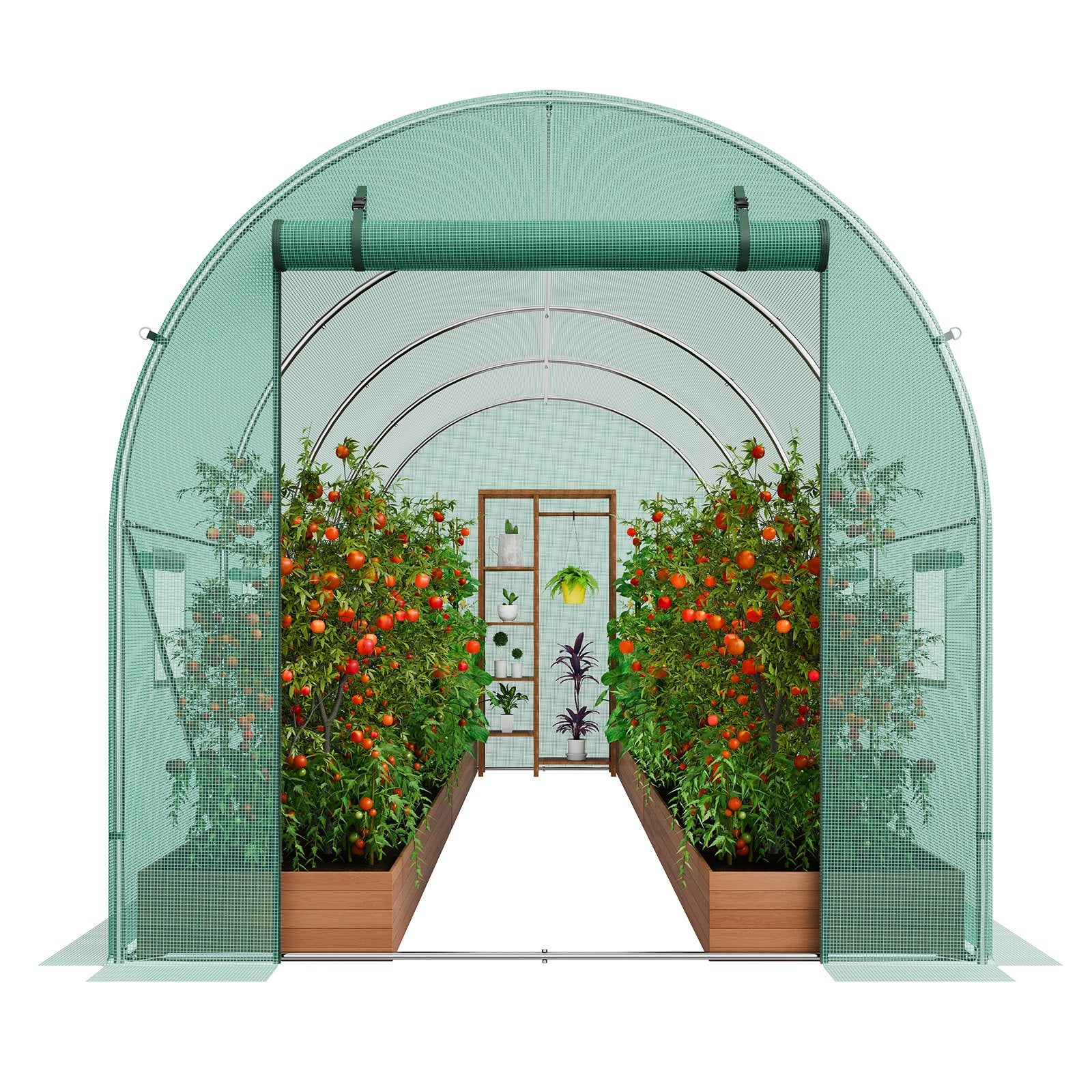 Walk-in Tunnel Greenhouse 14.6x6.36x6.3ft Galvanized Frame PE Cover Green V952-SDXWS15X7X7FO6TUWV0