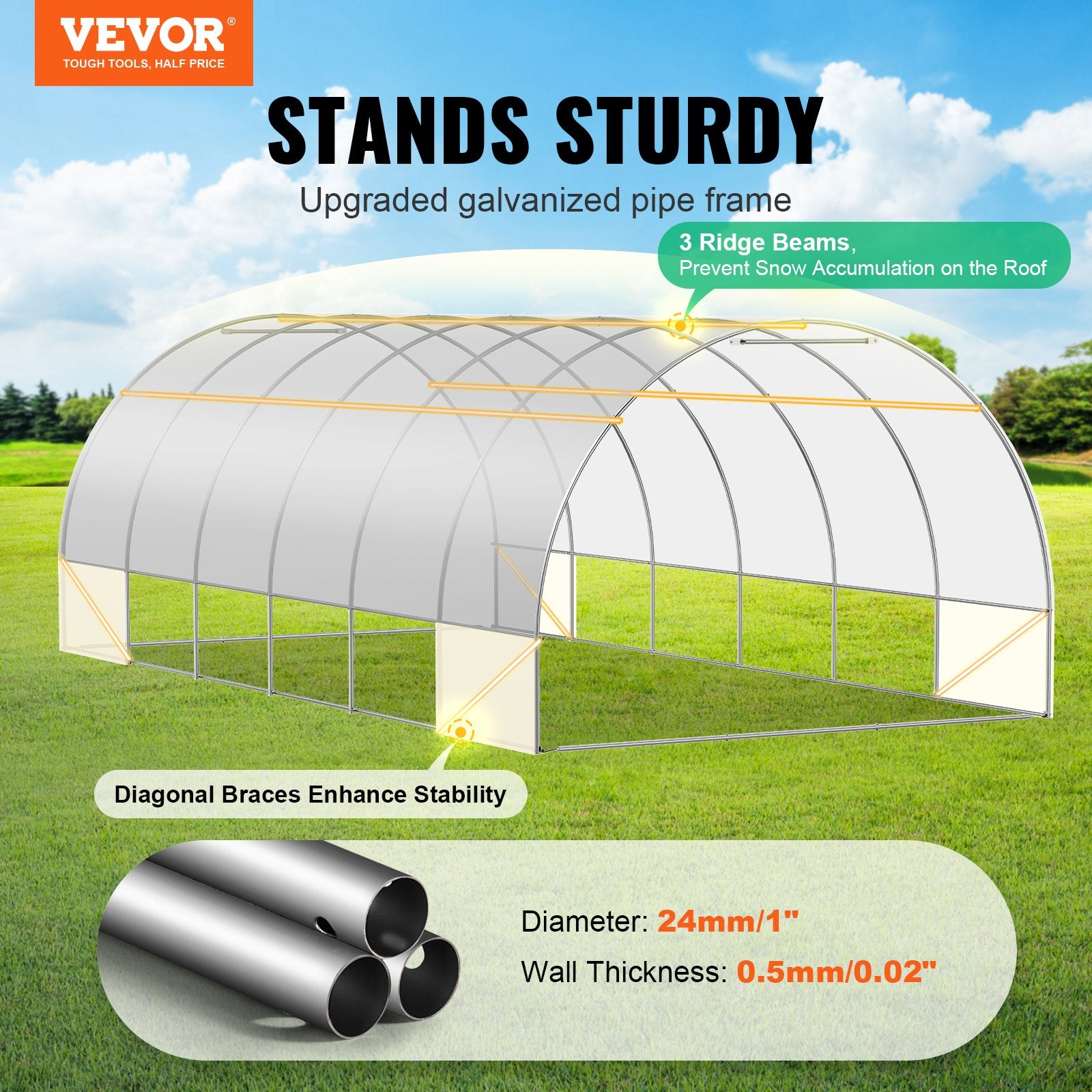 Walk-in Tunnel Greenhouse, 19.4x9.7x6.5 ft Hoop House Greenhouse Tunnel, Plant Hot House with Galvanized V952-SDXWS20X10X78IHE2V0