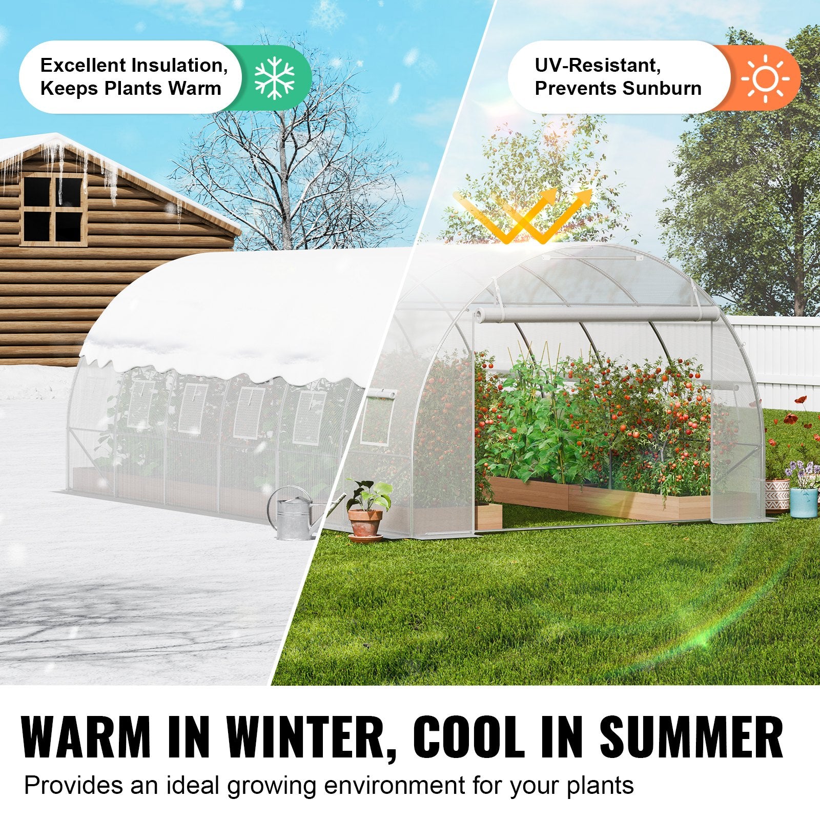 Walk-in Tunnel Greenhouse, 19.4x9.7x6.5 ft Hoop House Greenhouse Tunnel, Plant Hot House with Galvanized V952-SDXWS20X10X78IHE2V0