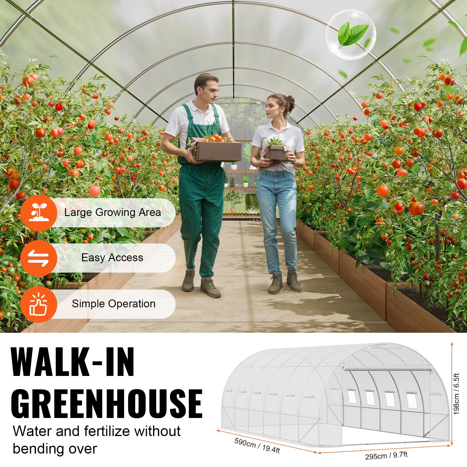 Walk-in Tunnel Greenhouse, 19.4x9.7x6.5 ft Hoop House Greenhouse Tunnel, Plant Hot House with Galvanized V952-SDXWS20X10X78IHE2V0