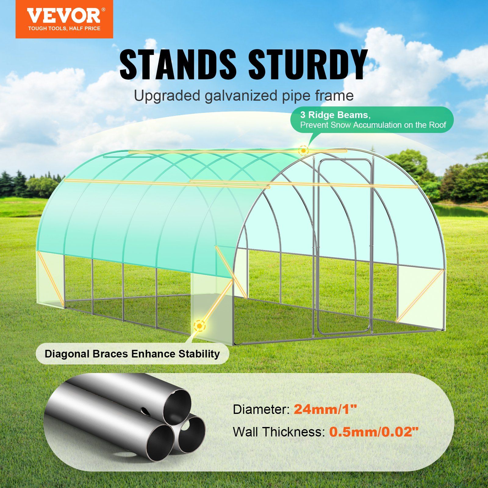 Walk-in Tunnel Greenhouse, 19.4x9.7x7.4 ft Hoop House Greenhouse Tunnel, Plant Hot House with Galvanized V952-SDXWS20X10X7C44VZV0