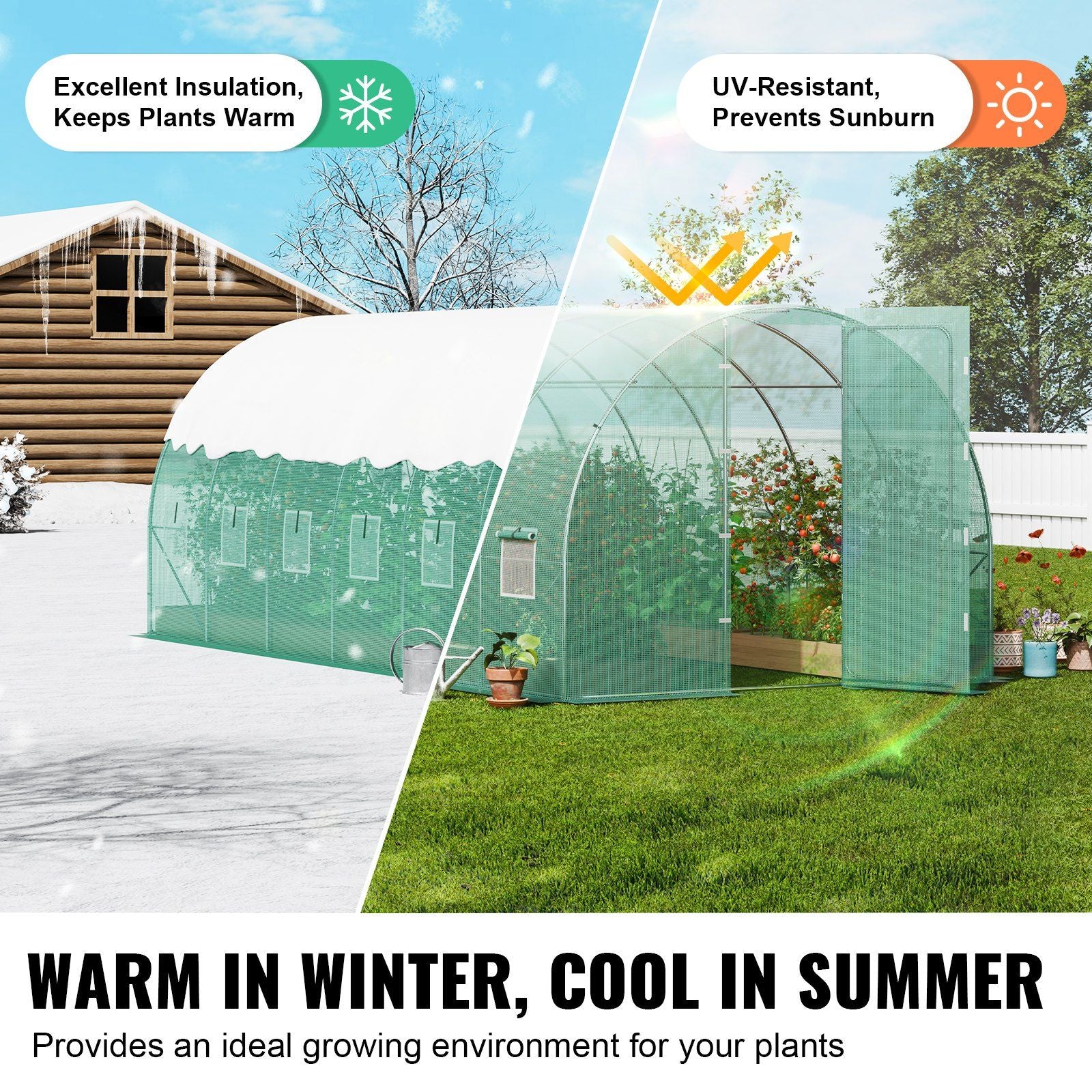 Walk-in Tunnel Greenhouse, 19.4x9.7x7.4 ft Hoop House Greenhouse Tunnel, Plant Hot House with Galvanized V952-SDXWS20X10X7C44VZV0