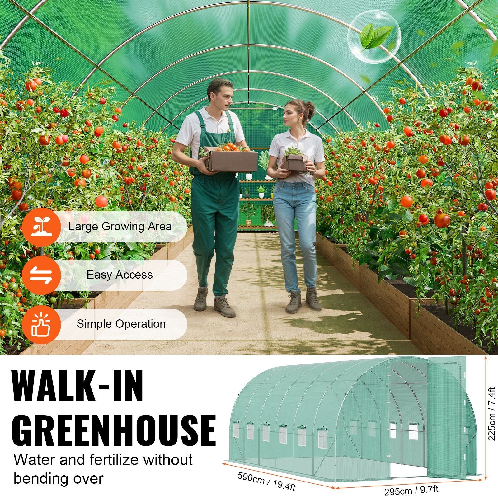 Walk-in Tunnel Greenhouse, 19.4x9.7x7.4 ft Hoop House Greenhouse Tunnel, Plant Hot House with Galvanized V952-SDXWS20X10X7C44VZV0