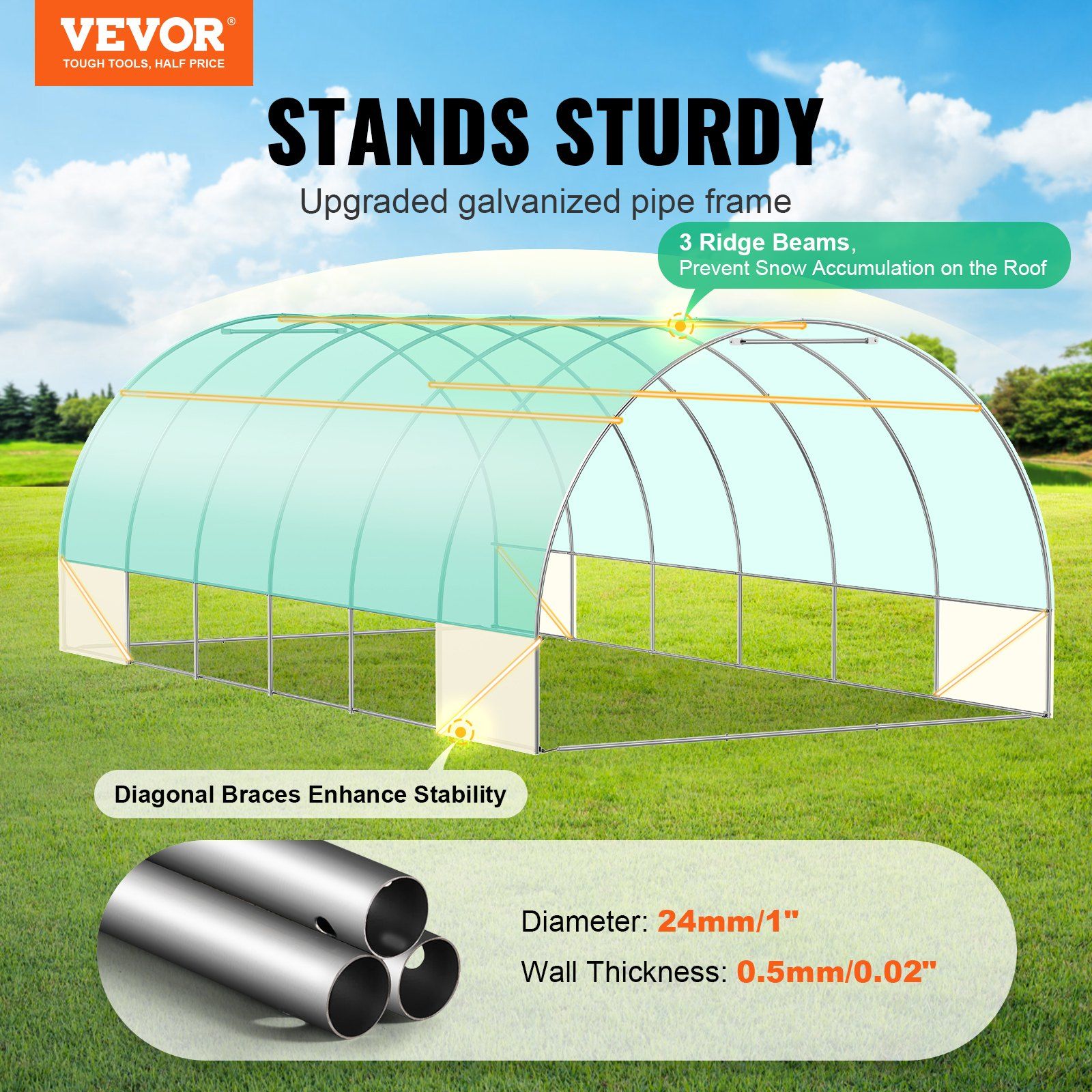 Walk-in Tunnel Greenhouse, 19.4x9.7x6.5 ft Hoop House Greenhouse Tunnel, Plant Hot House with Galvanized V952-SDXWS20X10X7U1NJ3V0