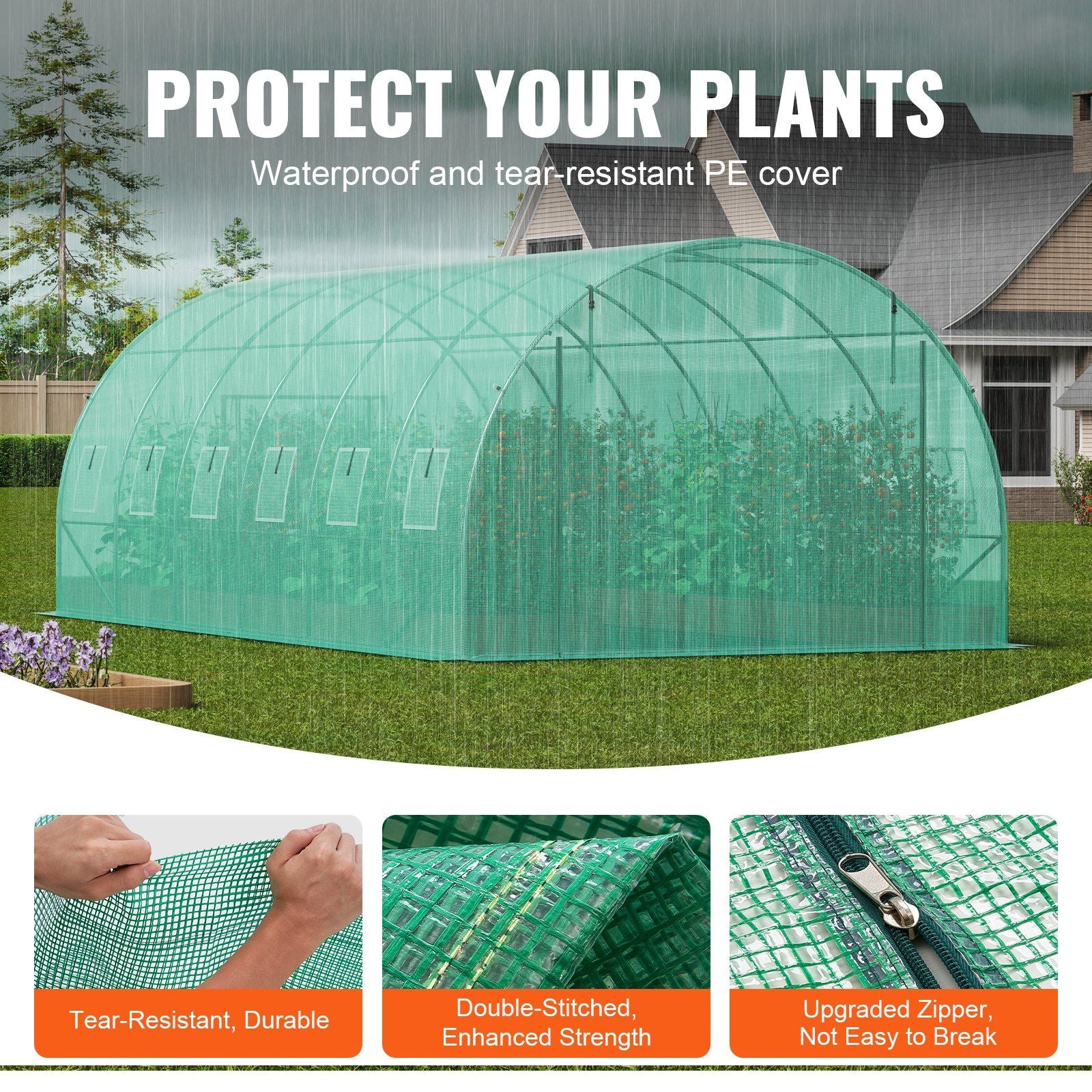 Walk-in Tunnel Greenhouse, 19.4x9.7x6.5 ft Hoop House Greenhouse Tunnel, Plant Hot House with Galvanized V952-SDXWS20X10X7U1NJ3V0