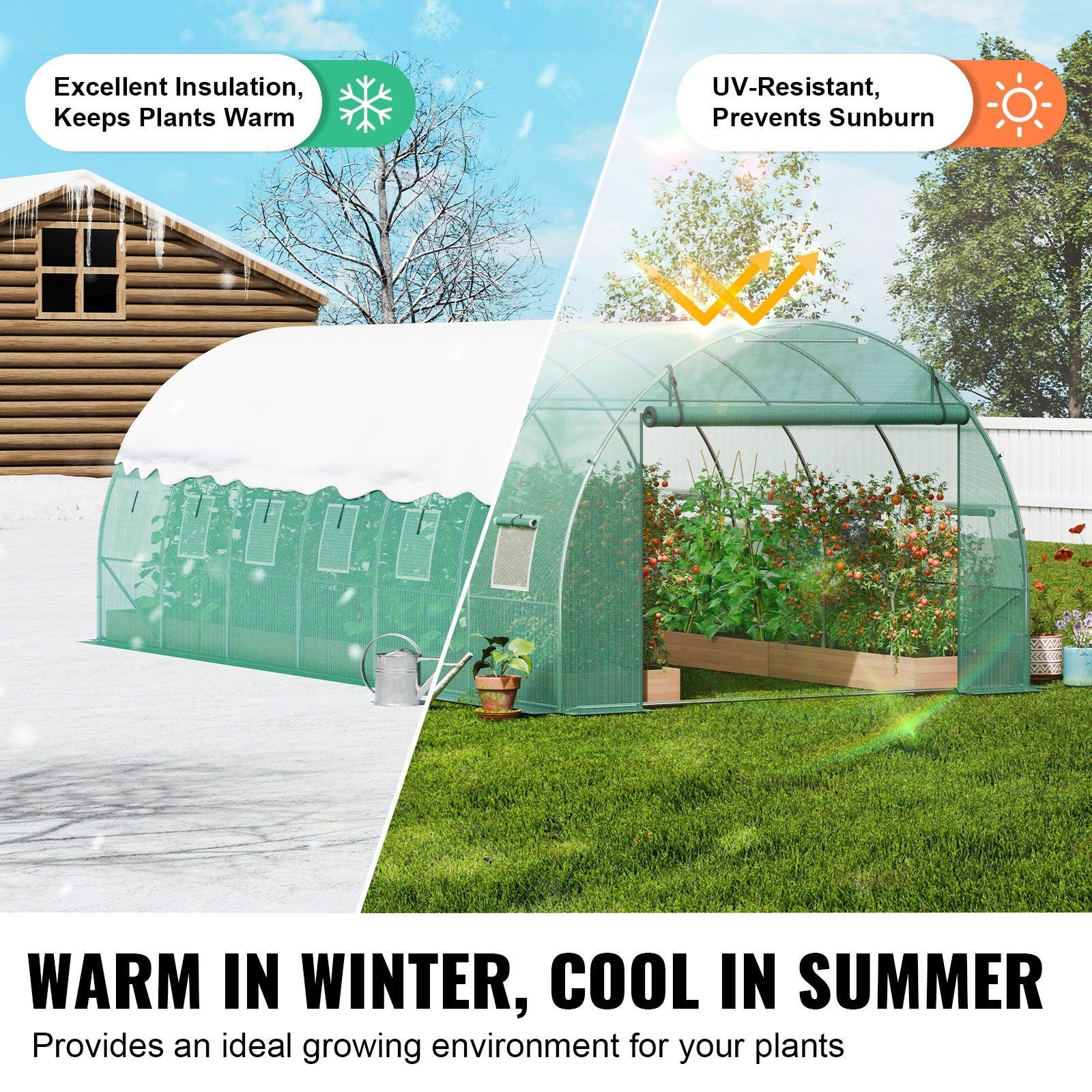 Walk-in Tunnel Greenhouse, 19.4x9.7x6.5 ft Hoop House Greenhouse Tunnel, Plant Hot House with Galvanized V952-SDXWS20X10X7U1NJ3V0