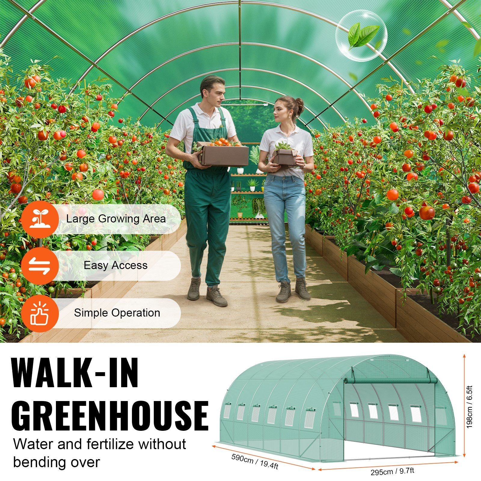 Walk-in Tunnel Greenhouse, 19.4x9.7x6.5 ft Hoop House Greenhouse Tunnel, Plant Hot House with Galvanized V952-SDXWS20X10X7U1NJ3V0