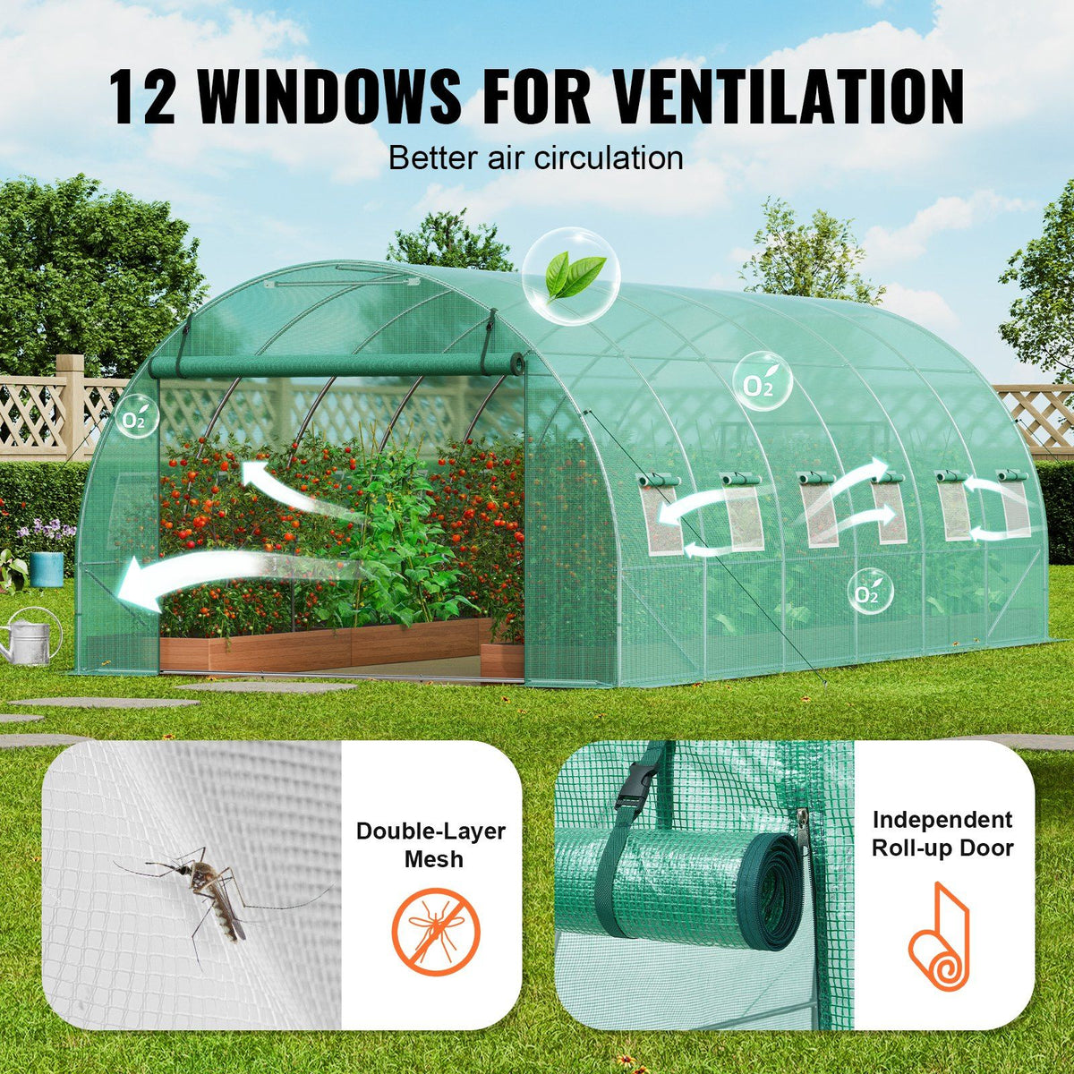 Walk-in Tunnel Greenhouse, 19.4x9.7x6.5 ft Hoop House Greenhouse Tunnel, Plant Hot House with Galvanized V952-SDXWS20X10X7U1NJ3V0