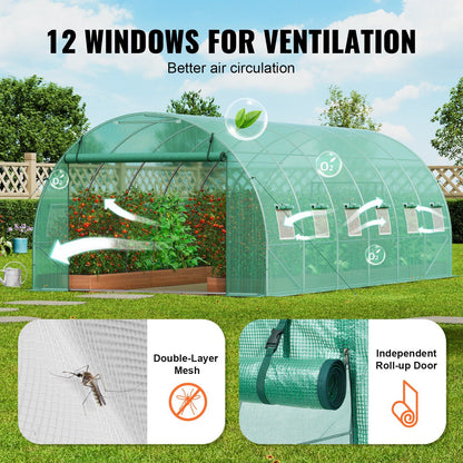 Walk-in Tunnel Greenhouse, 19.4x9.7x6.5 ft Hoop House Greenhouse Tunnel, Plant Hot House with Galvanized V952-SDXWS20X10X7U1NJ3V0