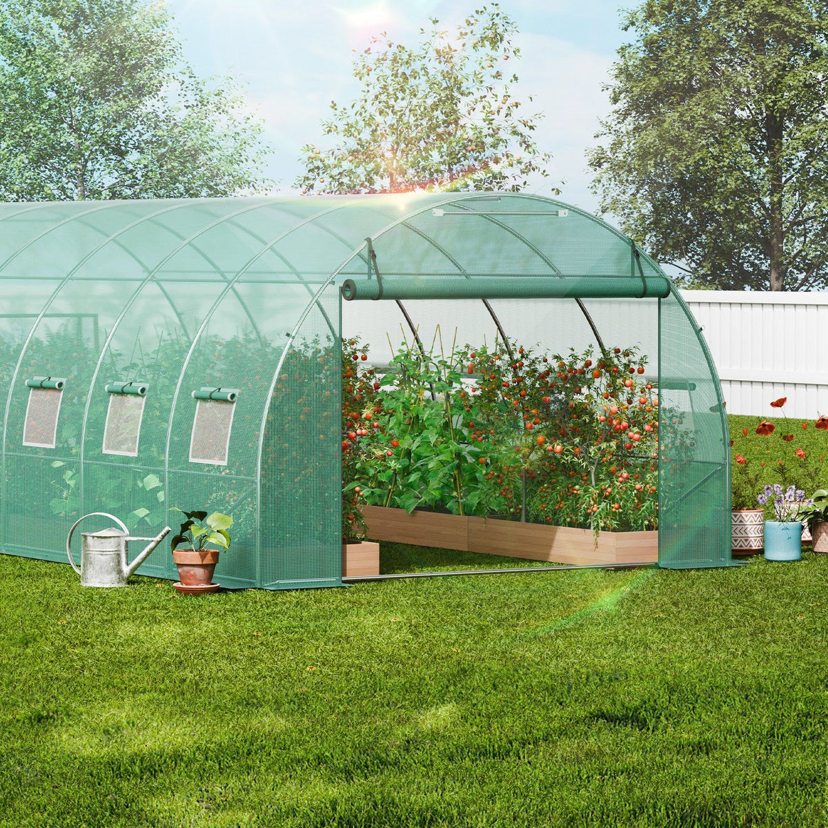 Walk-in Tunnel Greenhouse, 19.4x9.7x6.5 ft Hoop House Greenhouse Tunnel, Plant Hot House with Galvanized V952-SDXWS20X10X7U1NJ3V0