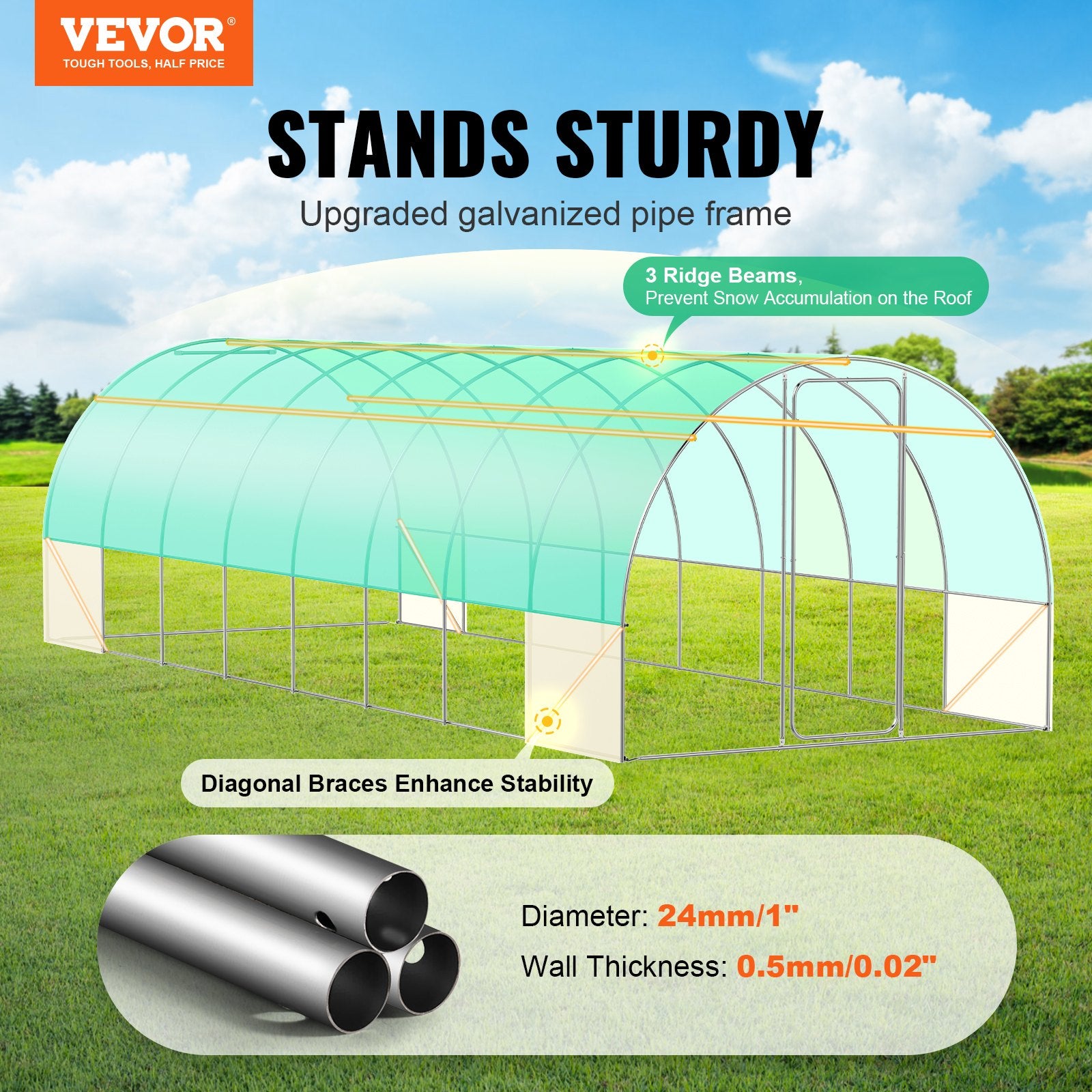 Walk-in Tunnel Greenhouse 27.38x9.5x7.38ft Galvanized Frame PE Cover Green V952-SDXWS28X10X7PC4TOV0