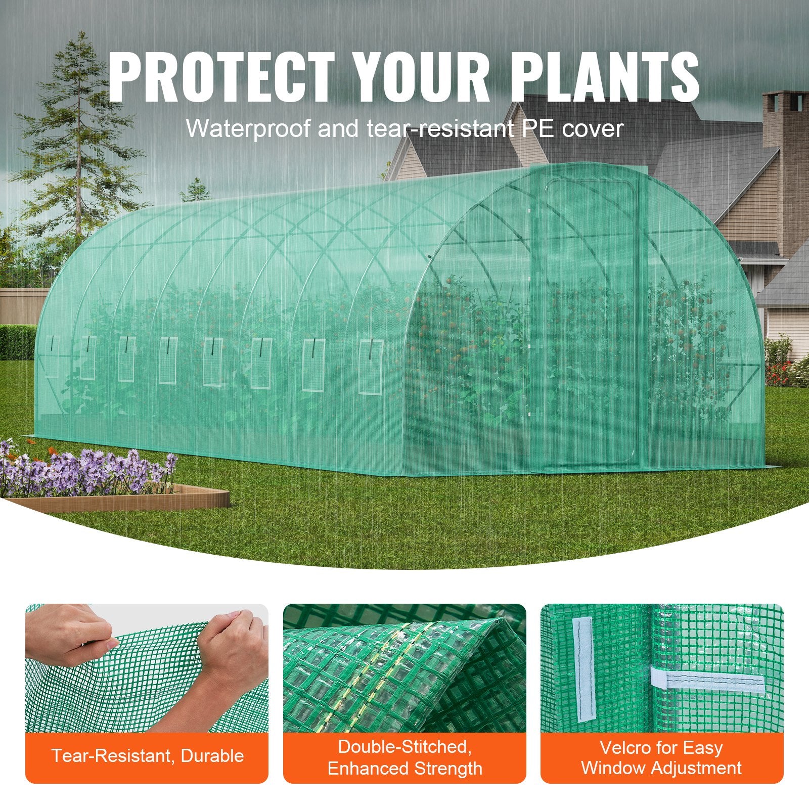 Walk-in Tunnel Greenhouse 27.38x9.5x7.38ft Galvanized Frame PE Cover Green V952-SDXWS28X10X7PC4TOV0
