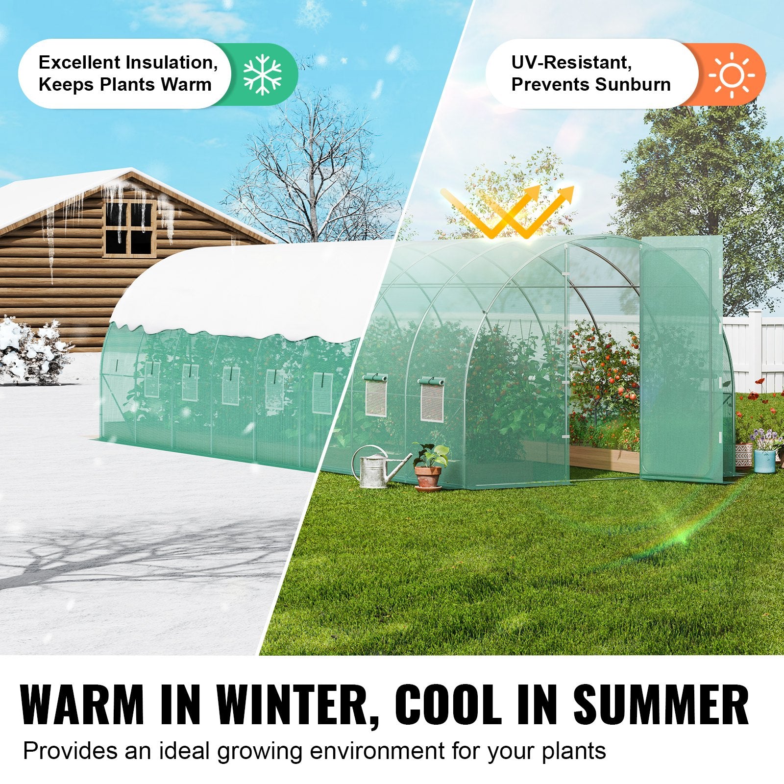 Walk-in Tunnel Greenhouse 27.38x9.5x7.38ft Galvanized Frame PE Cover Green V952-SDXWS28X10X7PC4TOV0