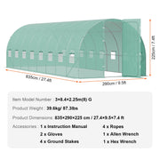 Walk-in Tunnel Greenhouse 27.38x9.5x7.38ft Galvanized Frame PE Cover Green V952-SDXWS28X10X7PC4TOV0