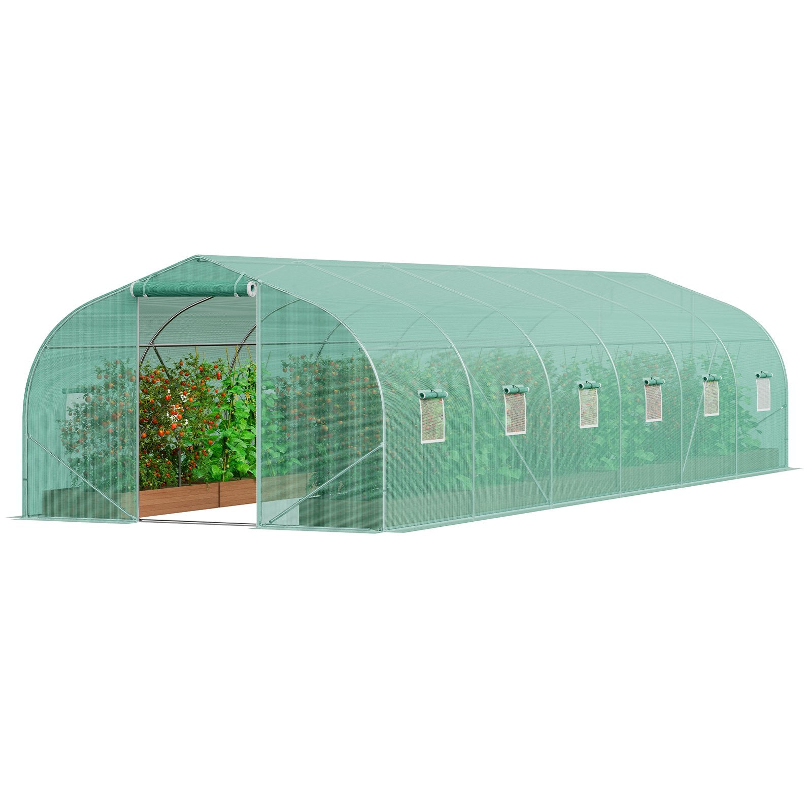 Walk-in Tunnel Greenhouse, 29.5x9.8x6.6 ft Hoop House Greenhouse Tunnel, Peaked Roof Plant Hot House with V952-SDXWS30X10X7FTY13V0