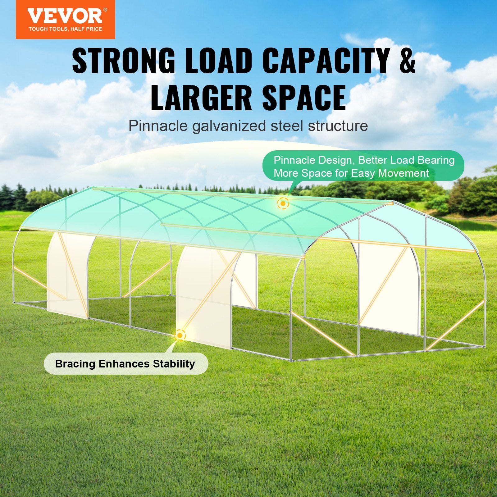 Walk-in Tunnel Greenhouse, 29.5x9.8x6.6 ft Hoop House Greenhouse Tunnel, Peaked Roof Plant Hot House with V952-SDXWS30X10X7FTY13V0