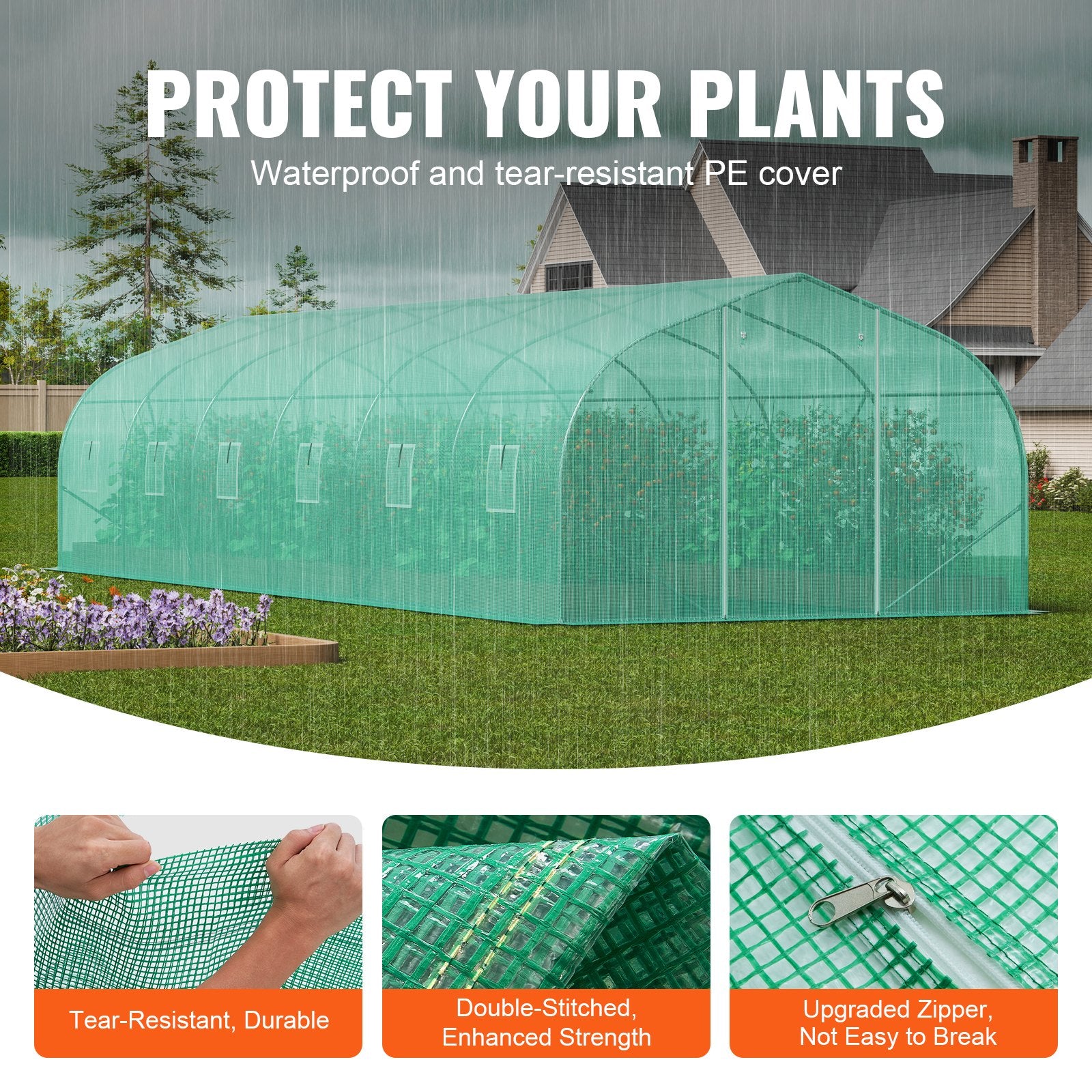 Walk-in Tunnel Greenhouse, 29.5x9.8x6.6 ft Hoop House Greenhouse Tunnel, Peaked Roof Plant Hot House with V952-SDXWS30X10X7FTY13V0