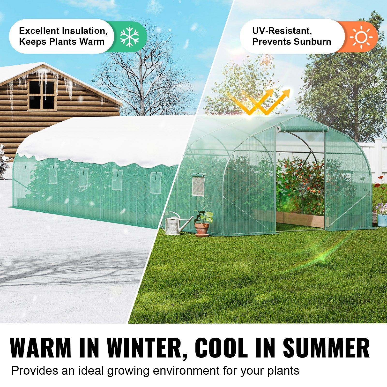Walk-in Tunnel Greenhouse, 29.5x9.8x6.6 ft Hoop House Greenhouse Tunnel, Peaked Roof Plant Hot House with V952-SDXWS30X10X7FTY13V0