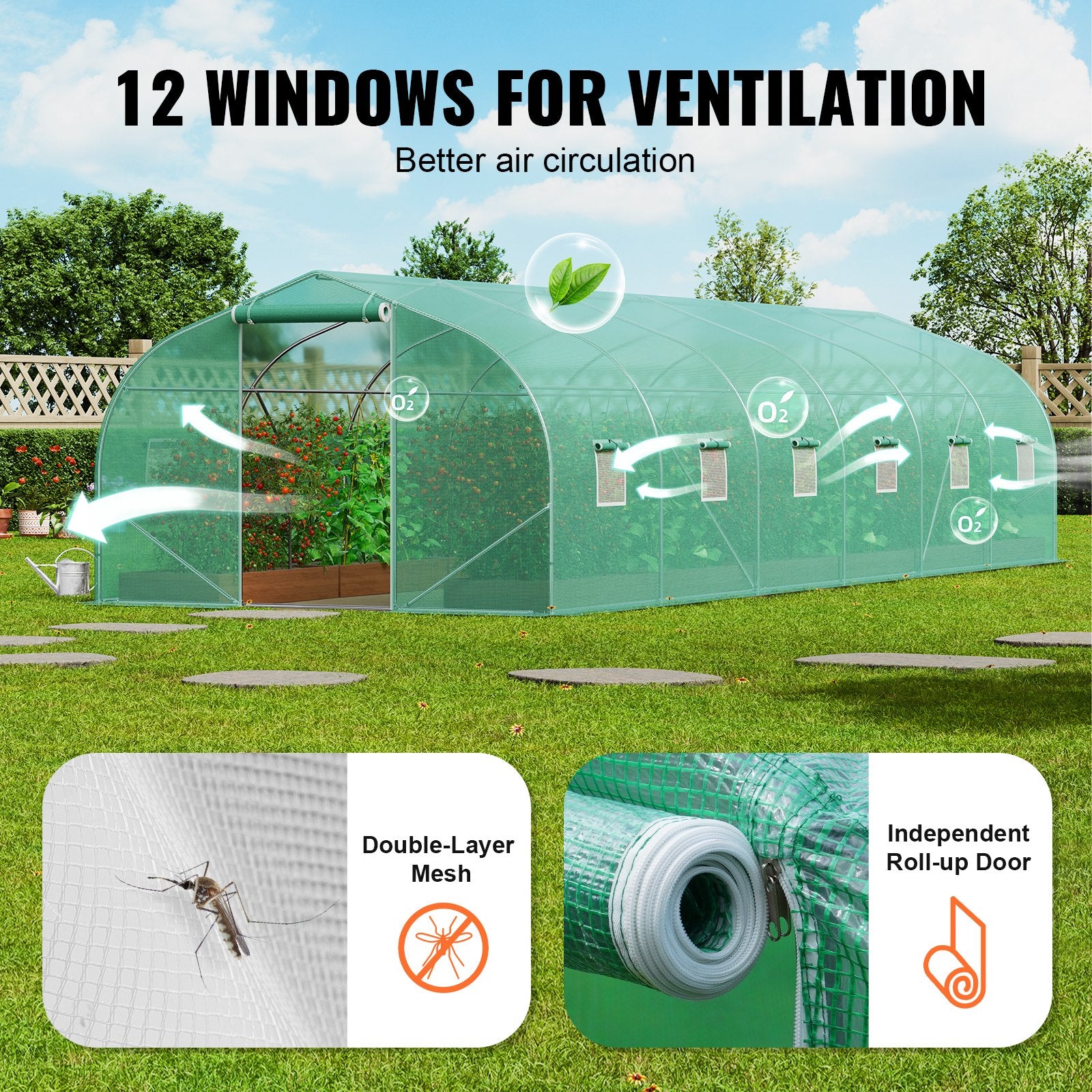 Walk-in Tunnel Greenhouse, 29.5x9.8x6.6 ft Hoop House Greenhouse Tunnel, Peaked Roof Plant Hot House with V952-SDXWS30X10X7FTY13V0
