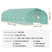Walk-in Tunnel Greenhouse, 29.5x9.8x6.6 ft Hoop House Greenhouse Tunnel, Peaked Roof Plant Hot House with V952-SDXWS30X10X7FTY13V0