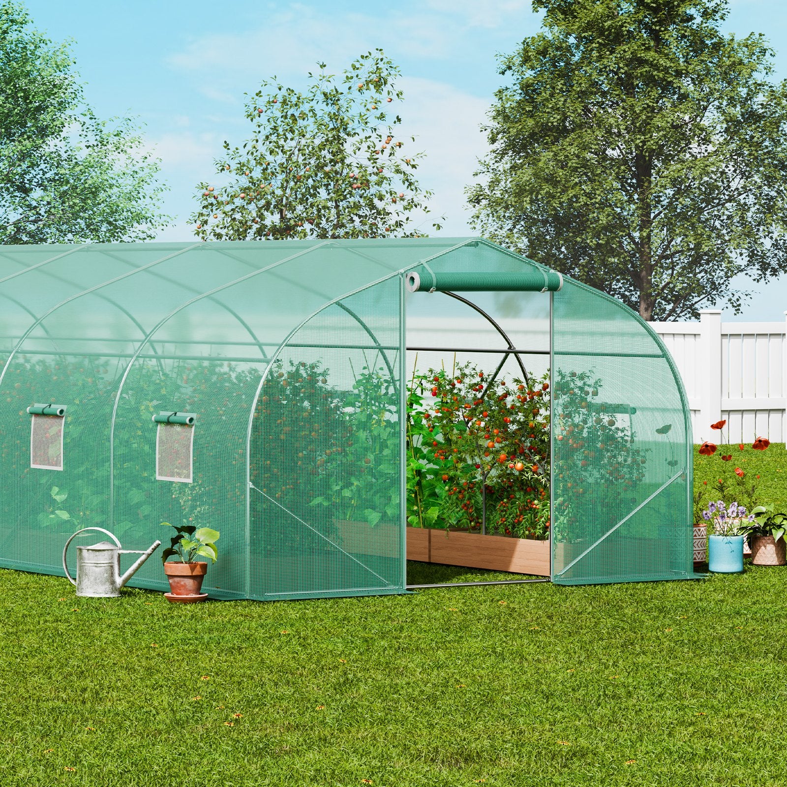 Walk-in Tunnel Greenhouse, 29.5x9.8x6.6 ft Hoop House Greenhouse Tunnel, Peaked Roof Plant Hot House with V952-SDXWS30X10X7FTY13V0