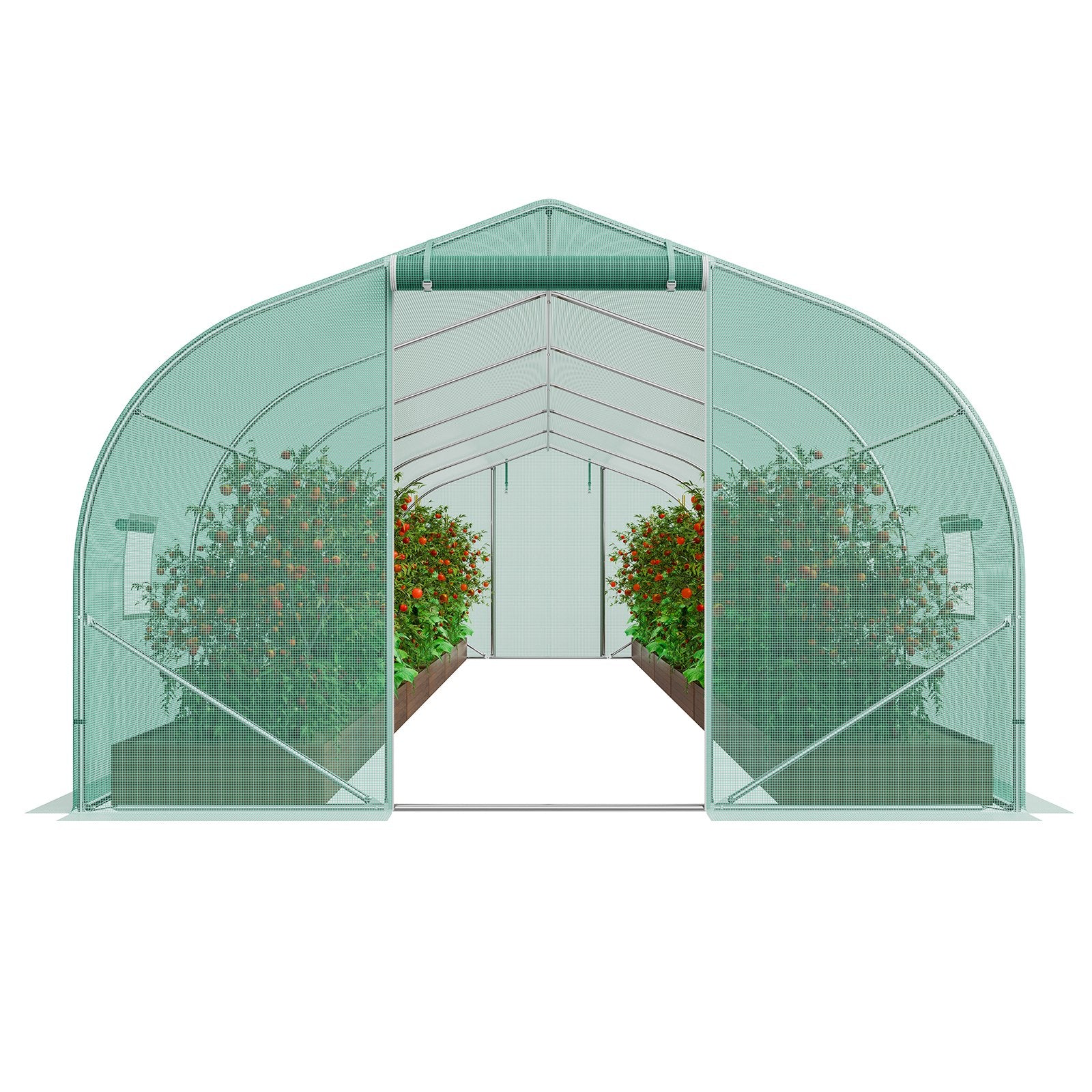 Walk-in Tunnel Greenhouse, 29.5x9.8x6.6 ft Hoop House Greenhouse Tunnel, Peaked Roof Plant Hot House with V952-SDXWS30X10X7FTY13V0