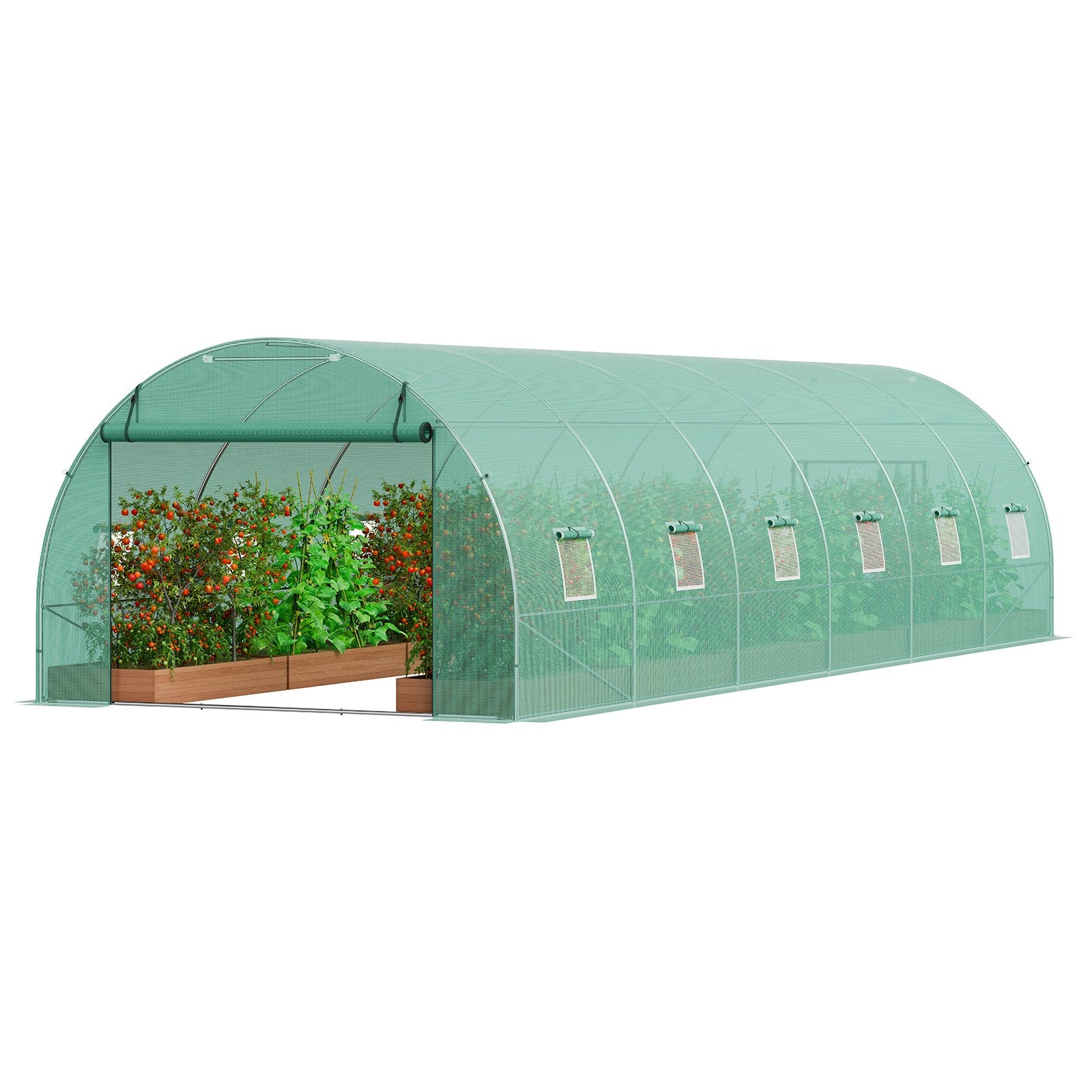 Walk-in Tunnel Greenhouse 29.2x9.7x6.5ft Galvanized Frame PE Cover Green V952-SDXWS30X10X7LDOYEV0