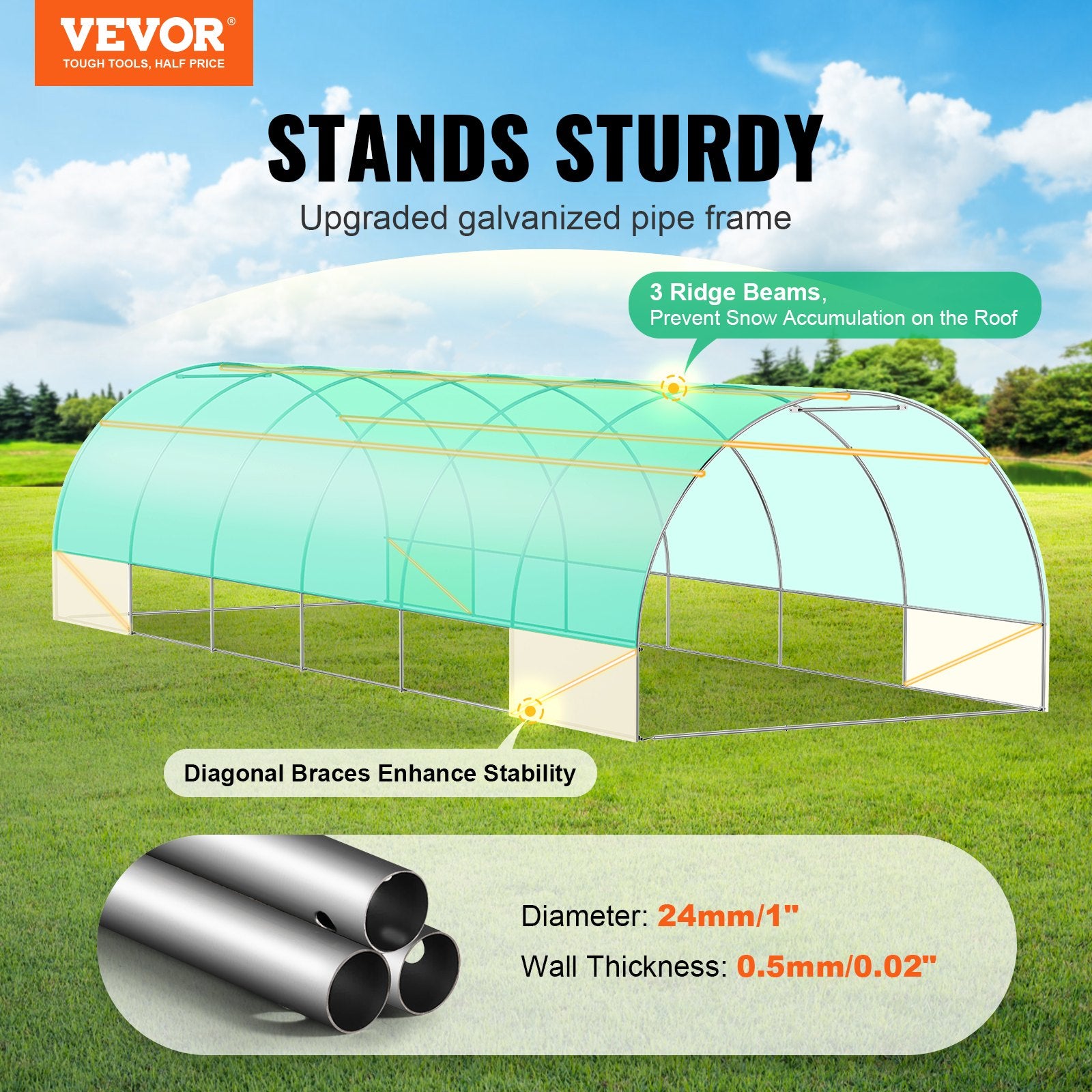 Walk-in Tunnel Greenhouse 29.2x9.7x6.5ft Galvanized Frame PE Cover Green V952-SDXWS30X10X7LDOYEV0