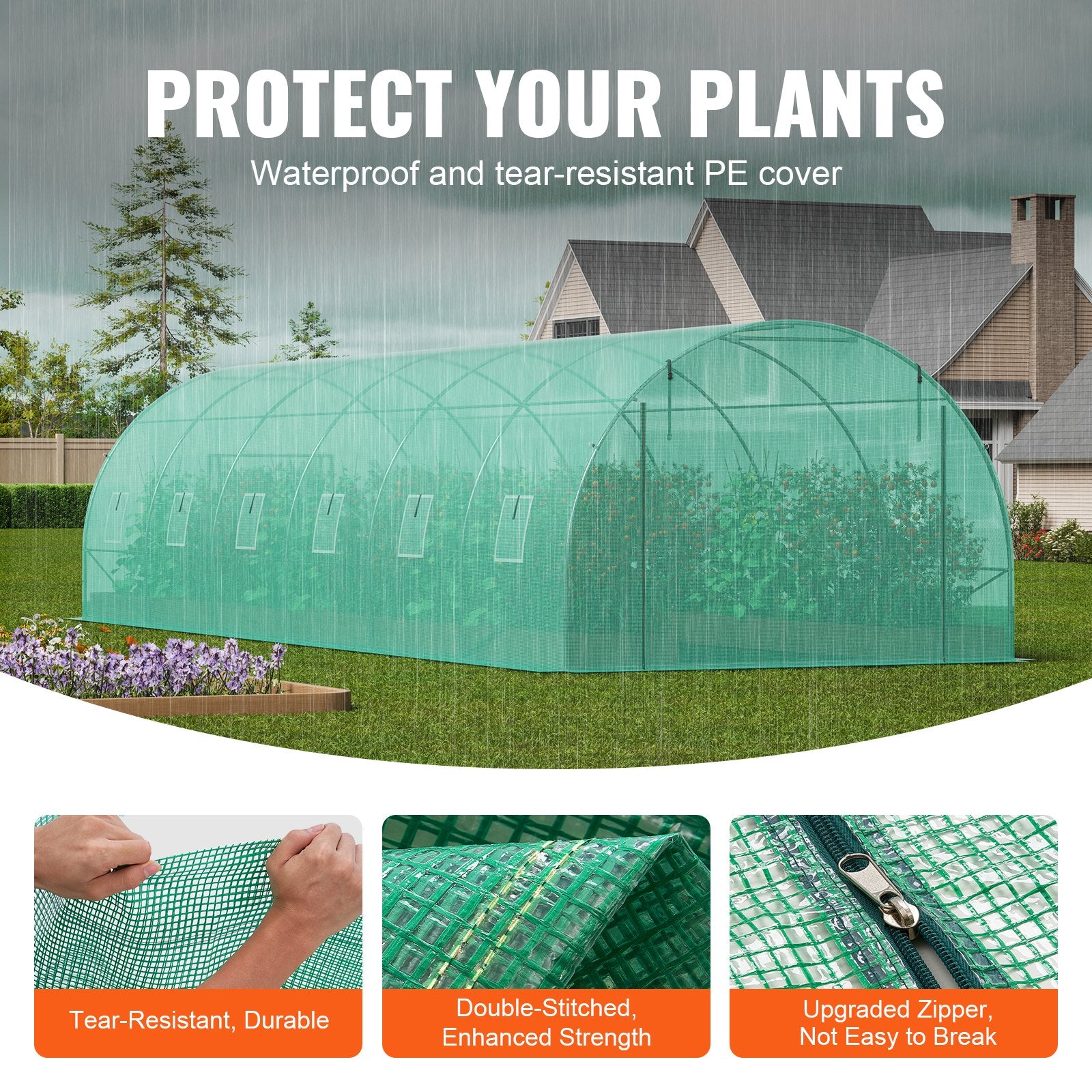 Walk-in Tunnel Greenhouse 29.2x9.7x6.5ft Galvanized Frame PE Cover Green V952-SDXWS30X10X7LDOYEV0