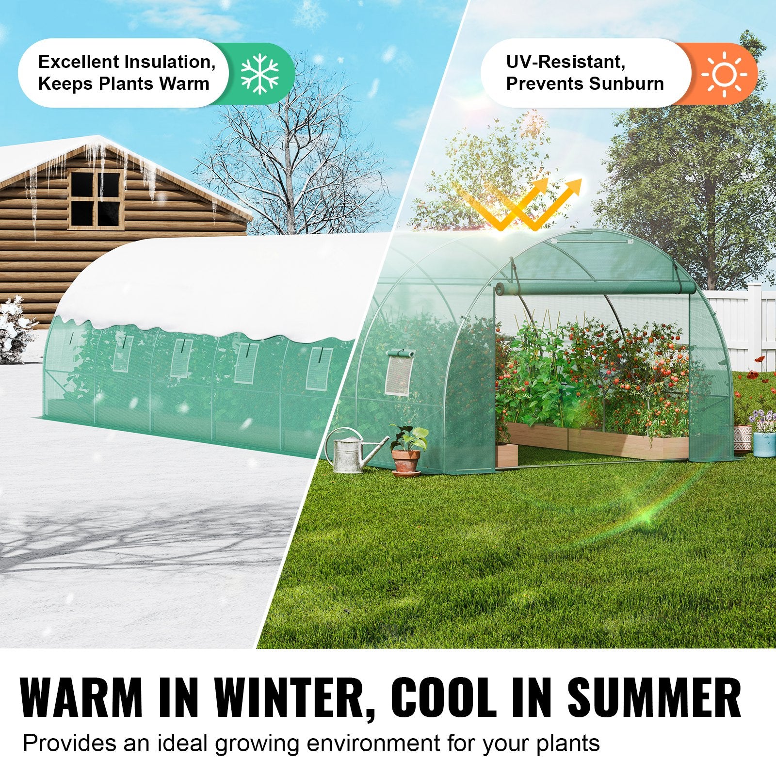 Walk-in Tunnel Greenhouse 29.2x9.7x6.5ft Galvanized Frame PE Cover Green V952-SDXWS30X10X7LDOYEV0