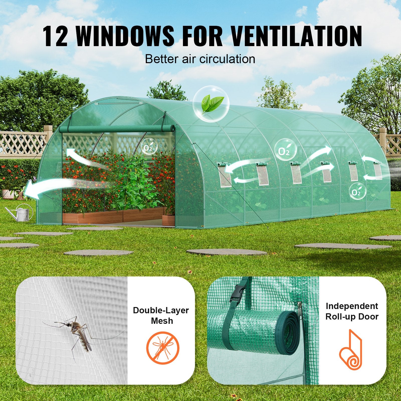 Walk-in Tunnel Greenhouse 29.2x9.7x6.5ft Galvanized Frame PE Cover Green V952-SDXWS30X10X7LDOYEV0