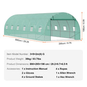 Walk-in Tunnel Greenhouse 29.2x9.7x6.5ft Galvanized Frame PE Cover Green V952-SDXWS30X10X7LDOYEV0