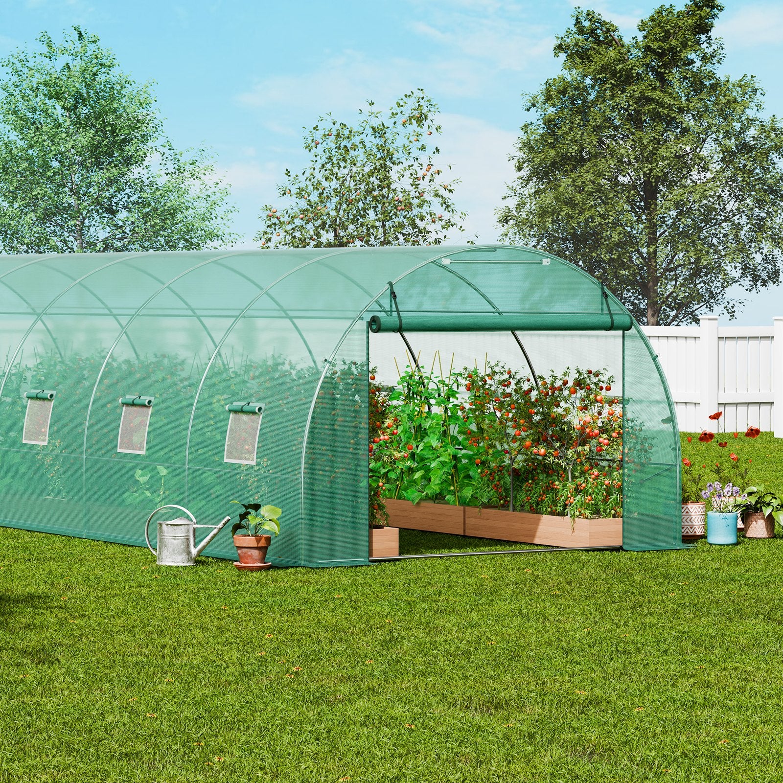 Walk-in Tunnel Greenhouse 29.2x9.7x6.5ft Galvanized Frame PE Cover Green V952-SDXWS30X10X7LDOYEV0