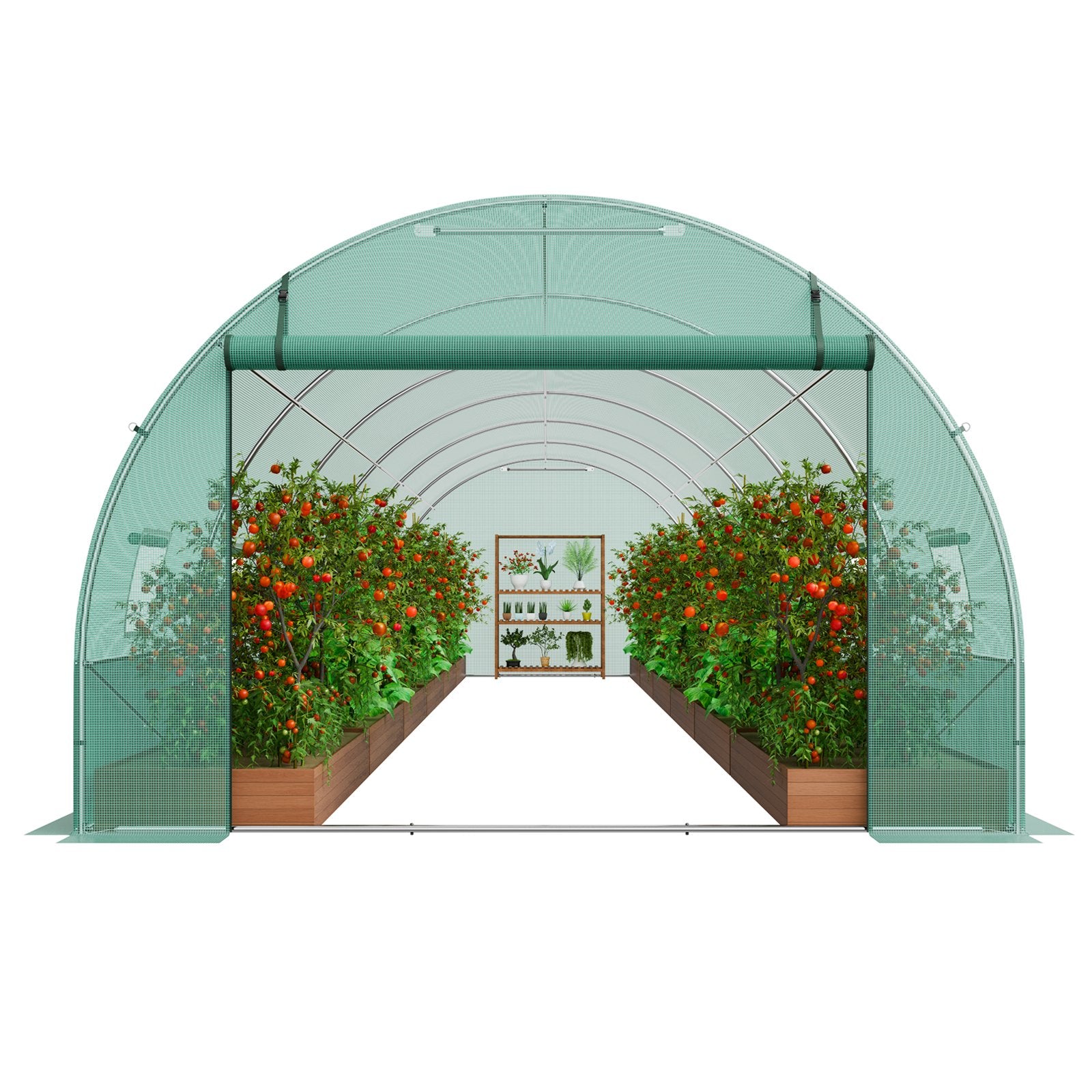 Walk-in Tunnel Greenhouse 29.2x9.7x6.5ft Galvanized Frame PE Cover Green V952-SDXWS30X10X7LDOYEV0