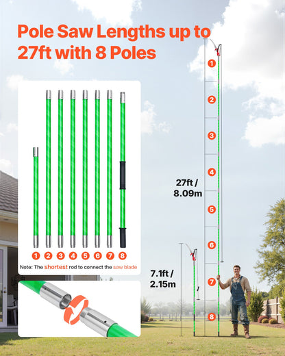 Manual Pole Saw, 118-809.3 cm Extendable Pole Tree Pruner with Scissors, Sharp 65Mn Steel Blade, Lightweight V952-SDXZJBXZZK8M58IMZ001V0