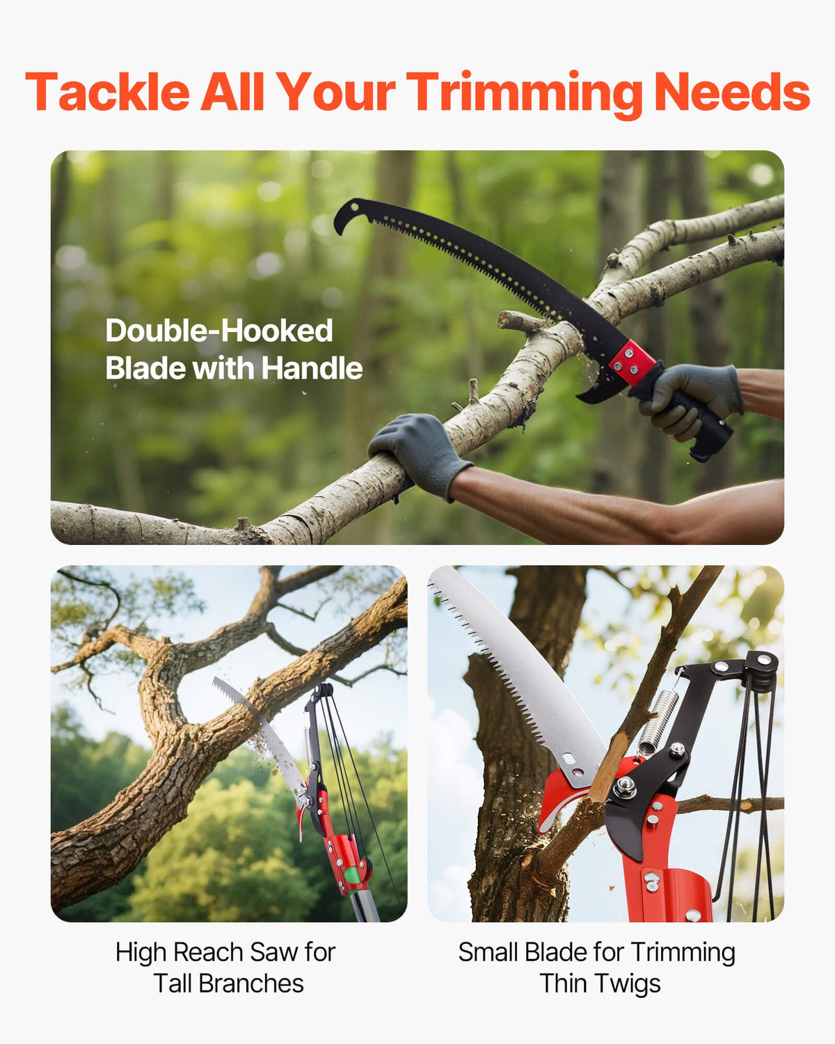 Manual Pole Saw, 118-809.3 cm Extendable Pole Tree Pruner with Scissors, Sharp 65Mn Steel Blade, Lightweight V952-SDXZJBXZZK8M58IMZ001V0