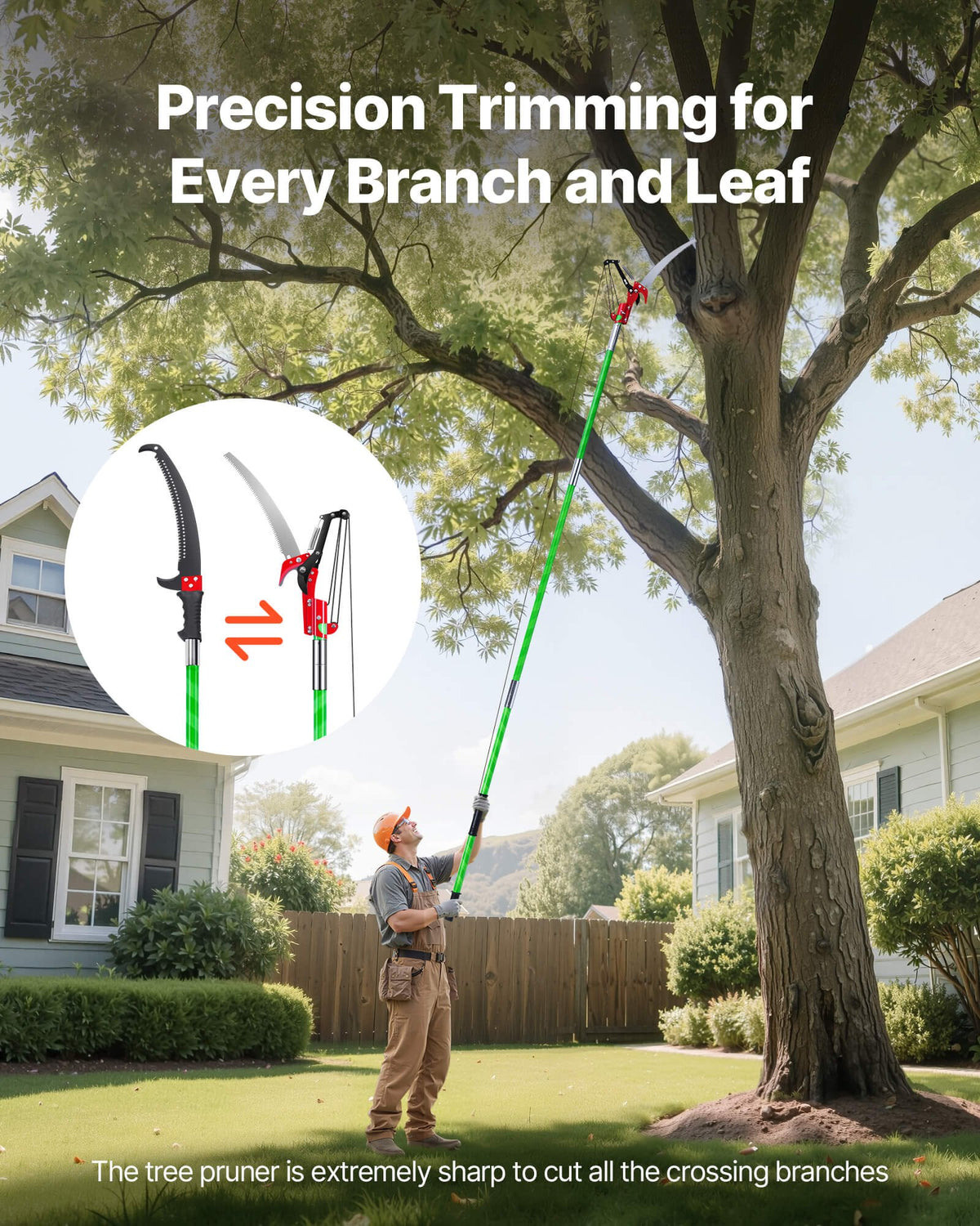 Manual Pole Saw, 118-809.3 cm Extendable Pole Tree Pruner with Scissors, Sharp 65Mn Steel Blade, Lightweight V952-SDXZJBXZZK8M58IMZ001V0
