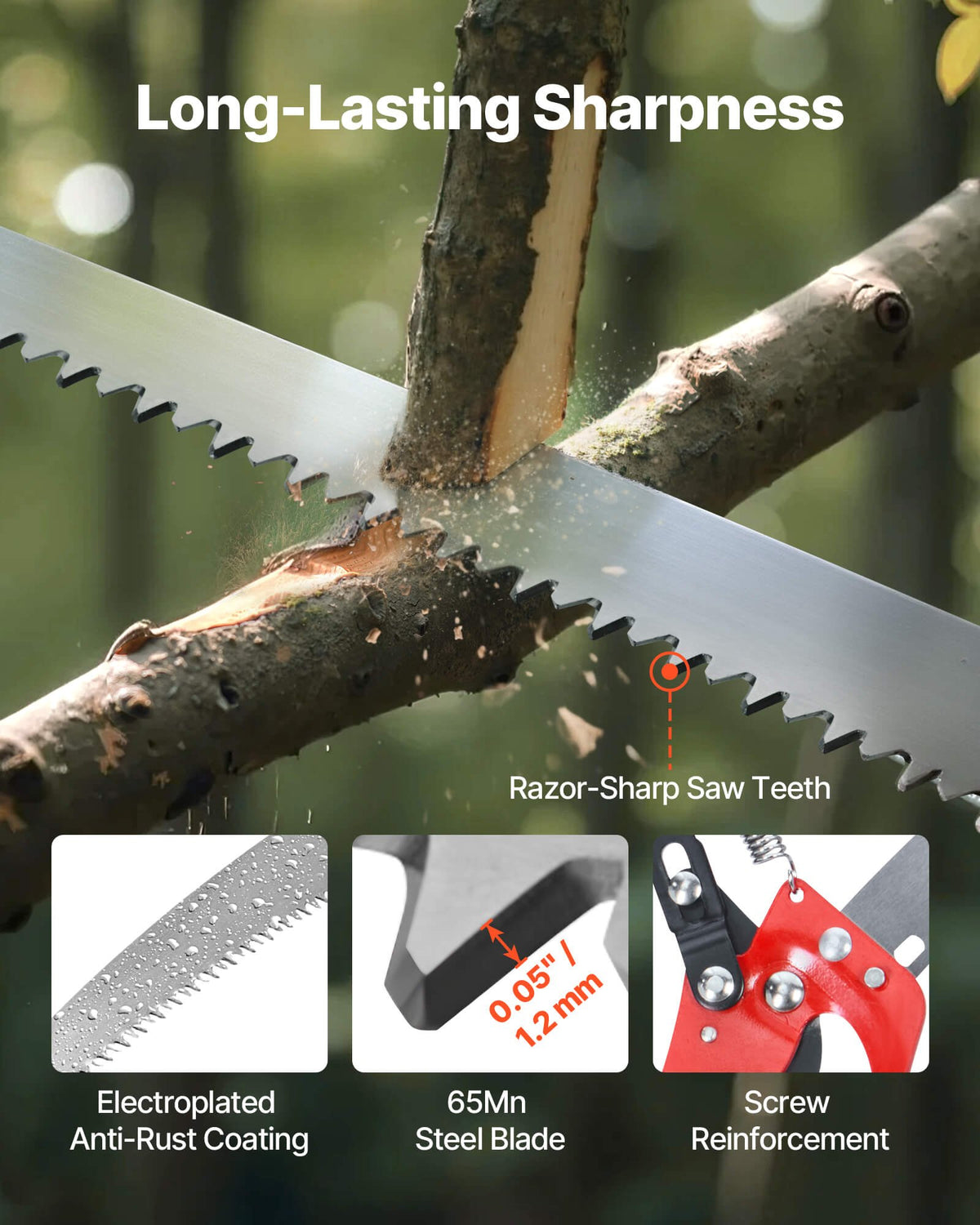 Manual Pole Saw, 118-809.3 cm Extendable Pole Tree Pruner with Scissors, Sharp 65Mn Steel Blade, Lightweight V952-SDXZJBXZZK8M58IMZ001V0