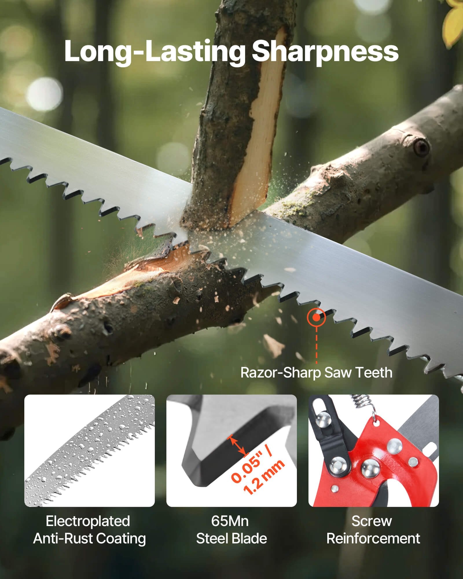 Manual Pole Saw, 118-809.3 cm Extendable Pole Tree Pruner with Scissors, Sharp 65Mn Steel Blade, Lightweight V952-SDXZJBXZZK8M58IMZ001V0