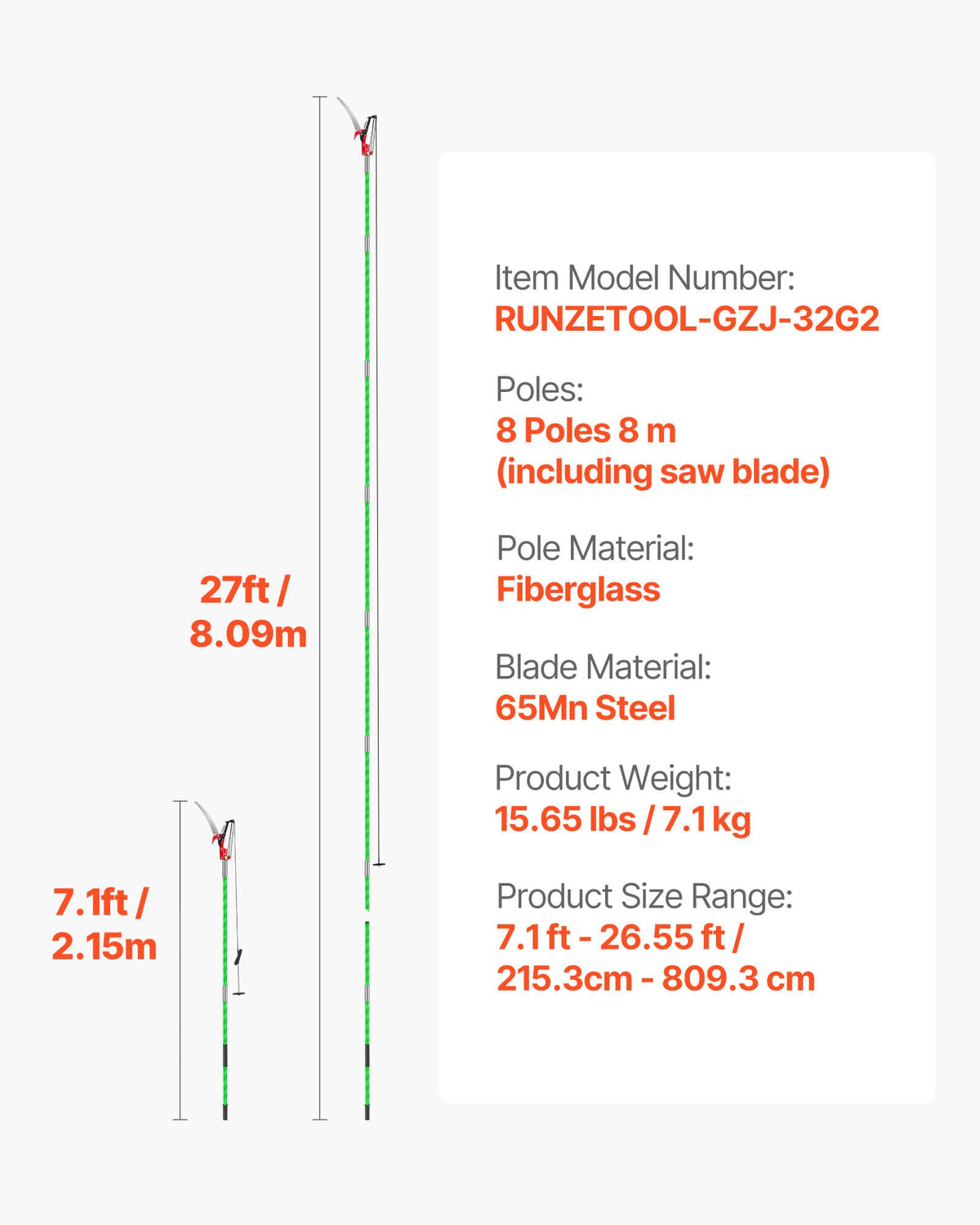 Manual Pole Saw, 118-809.3 cm Extendable Pole Tree Pruner with Scissors, Sharp 65Mn Steel Blade, Lightweight V952-SDXZJBXZZK8M58IMZ001V0